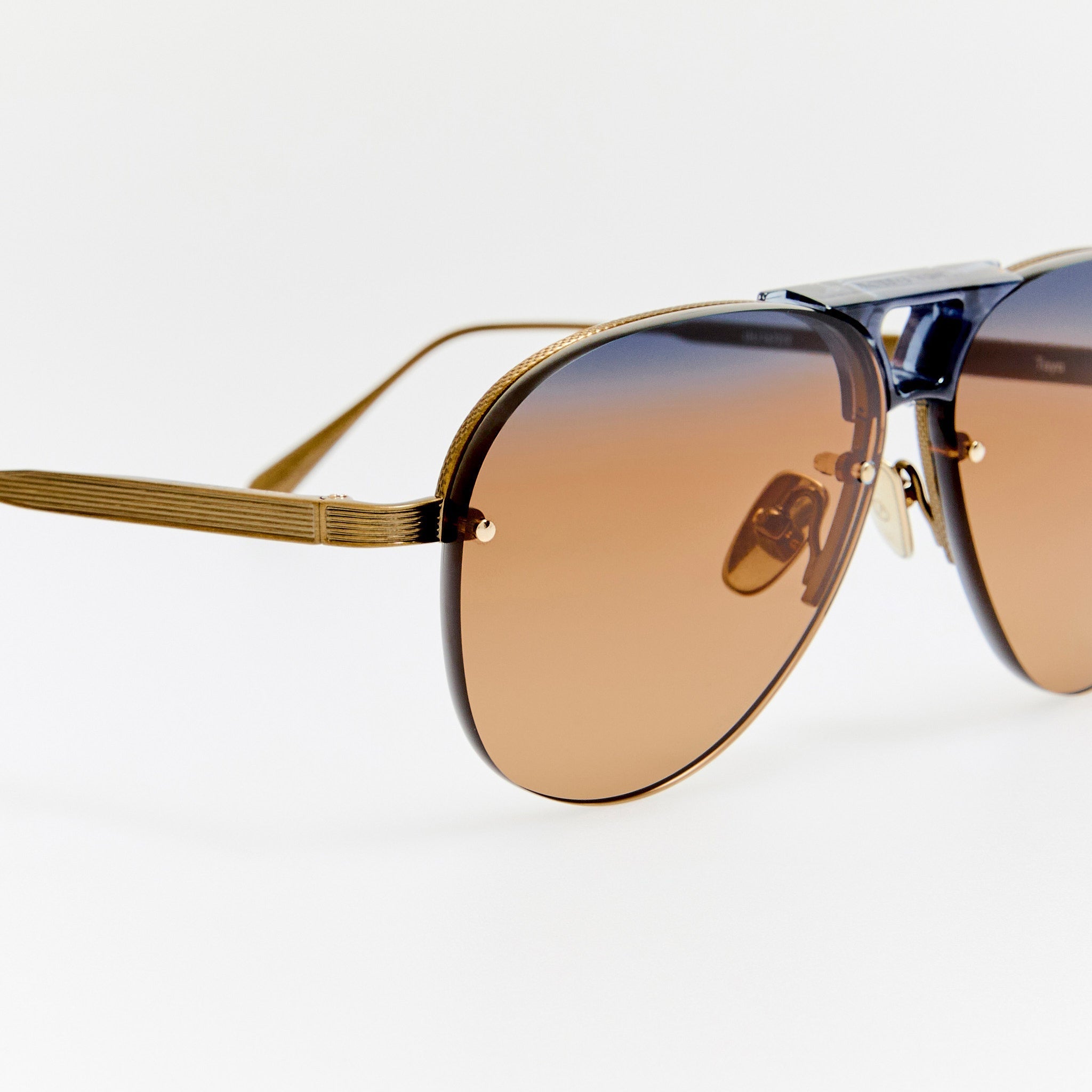 Taya Sunglasses in Antique Gold and Navy - LINDA FARROW - Sunglasses -