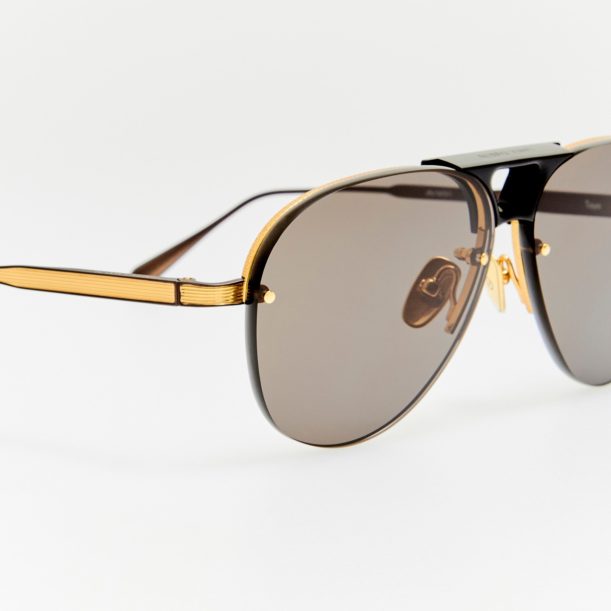 Taya Sunglasses in Matt Nickel and Black - LINDA FARROW - Sunglasses -