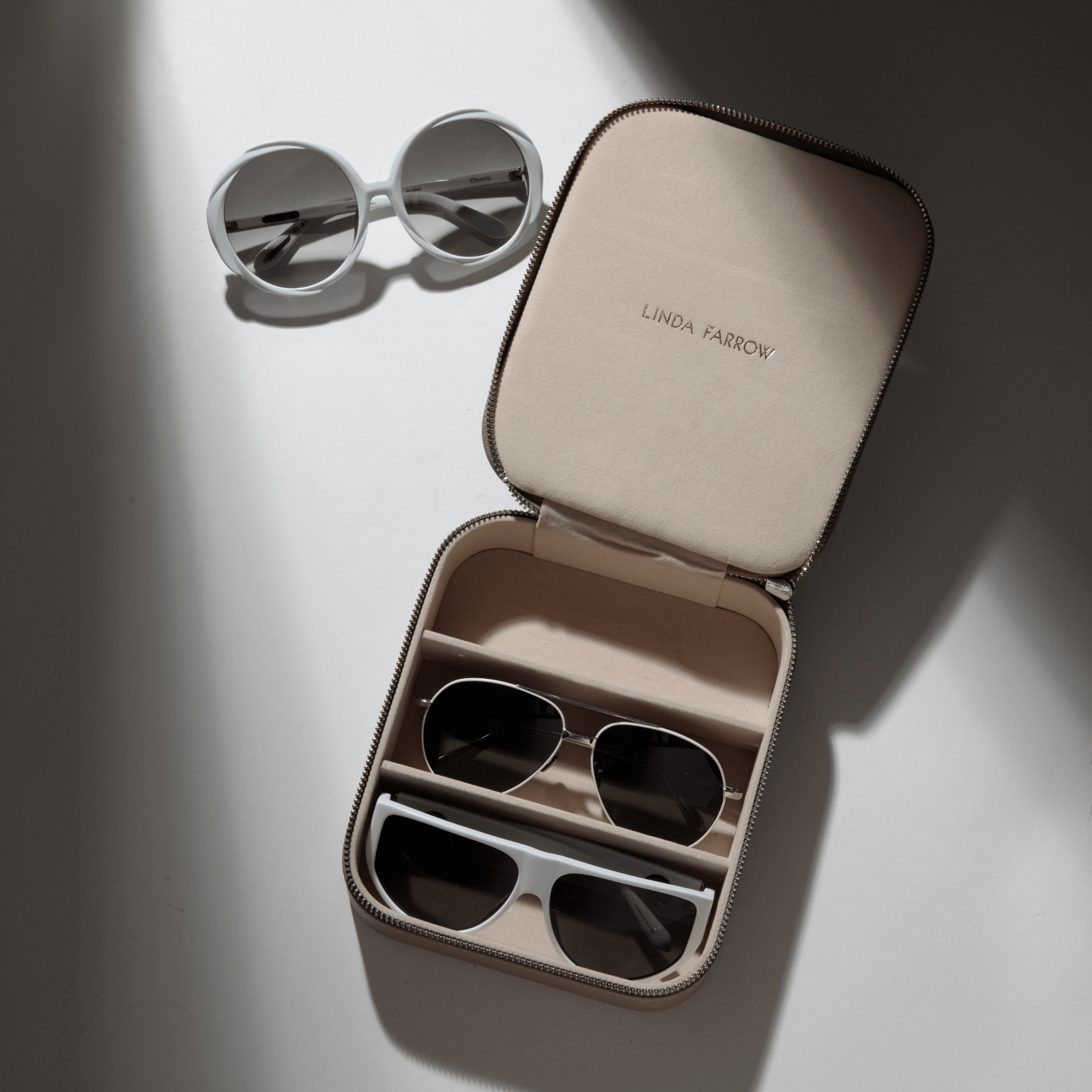 Three Pair Square Travel Case in Taupe - LINDA FARROW - Accessories -