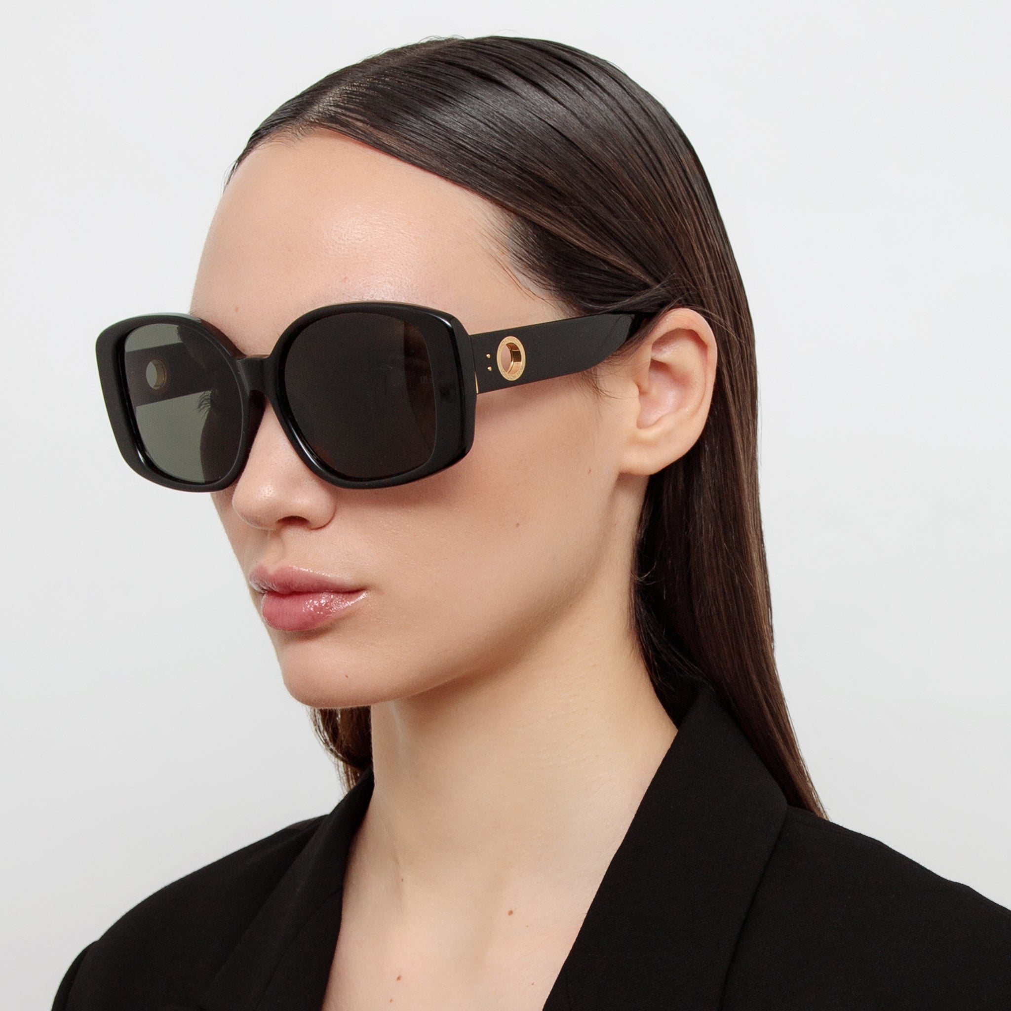 Venus Oversized Sunglasses in Black - LINDA FARROW - Sunglasses -
