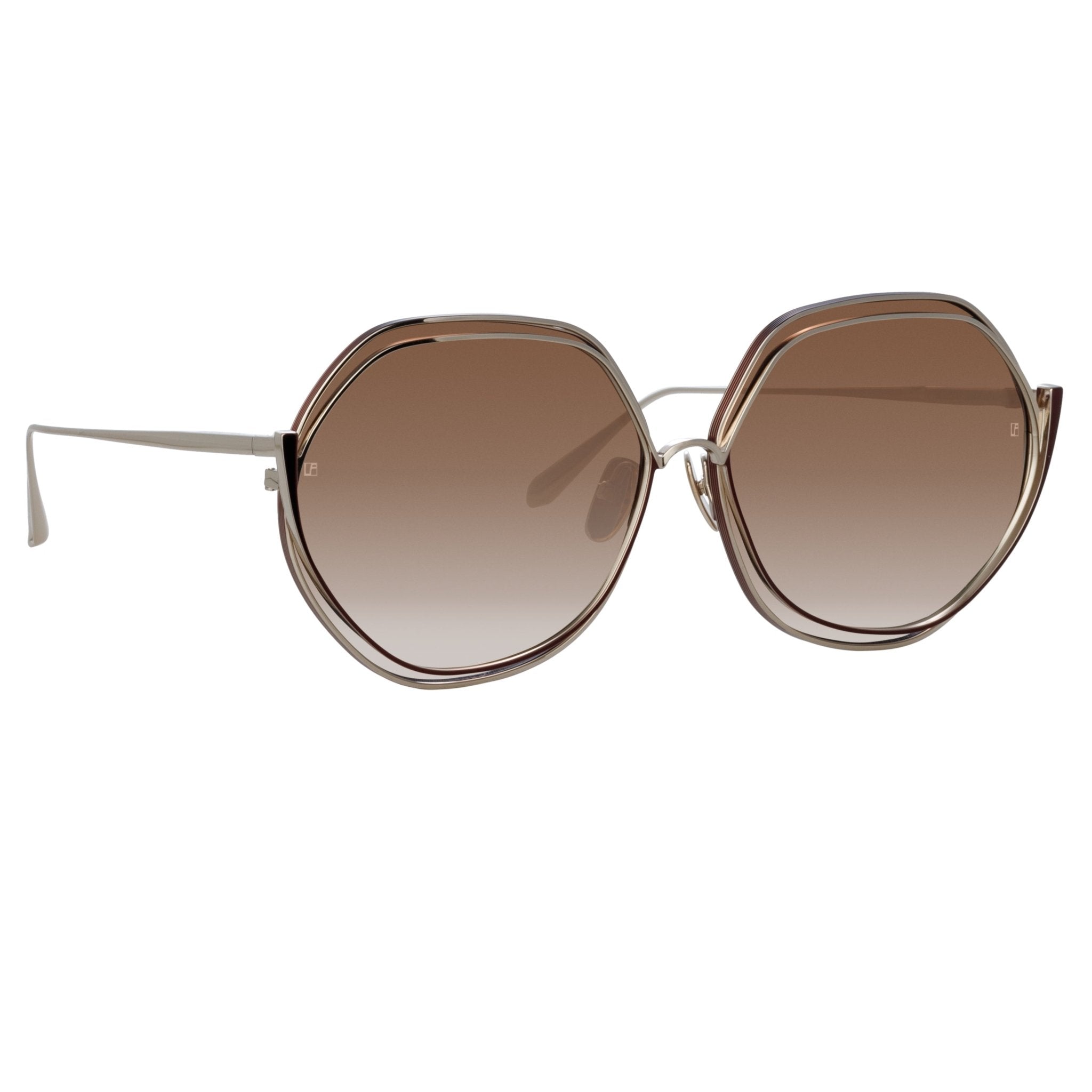 Aspen Sunglasses in 22K Gold and Mocha - LINDA FARROW - Sunglasses -