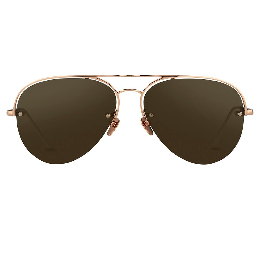 Aviator Sunglasses in 18K Rose Gold and Brown - LINDA FARROW - Sunglasses -