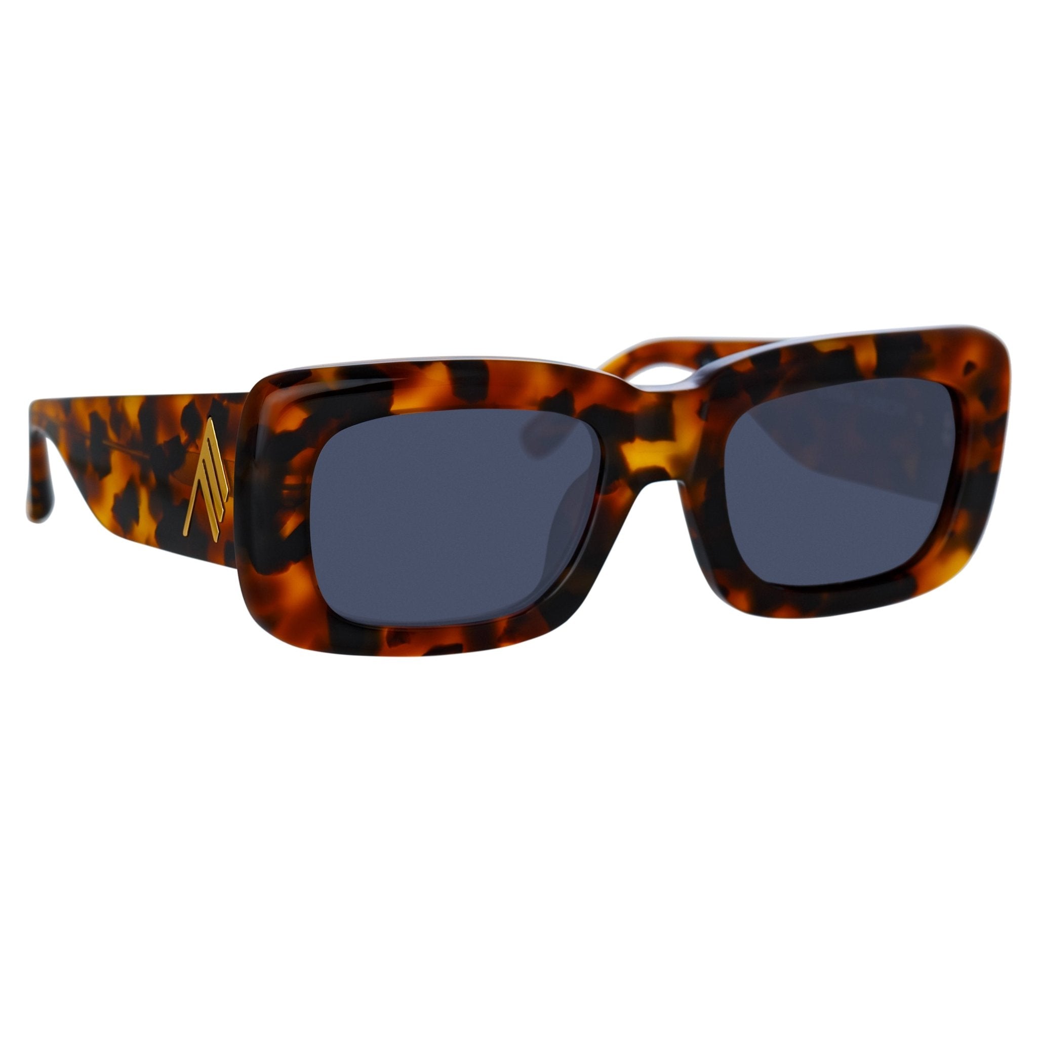 Marfa Rectangular Sunglasses in Tortoiseshell and Blue Lenses - LINDA FARROW - Sunglasses -