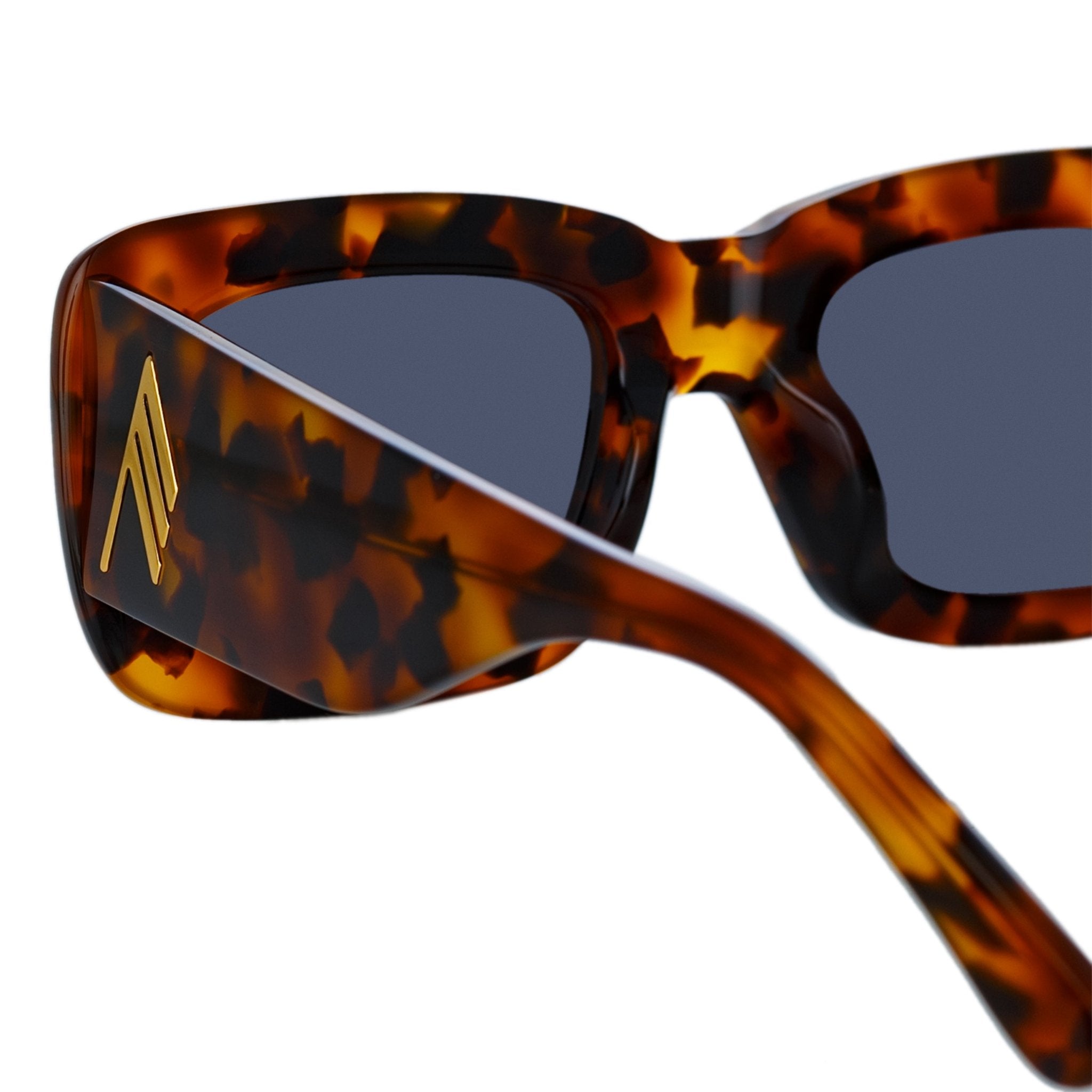 Marfa Rectangular Sunglasses in Tortoiseshell and Blue Lenses - LINDA FARROW - Sunglasses -