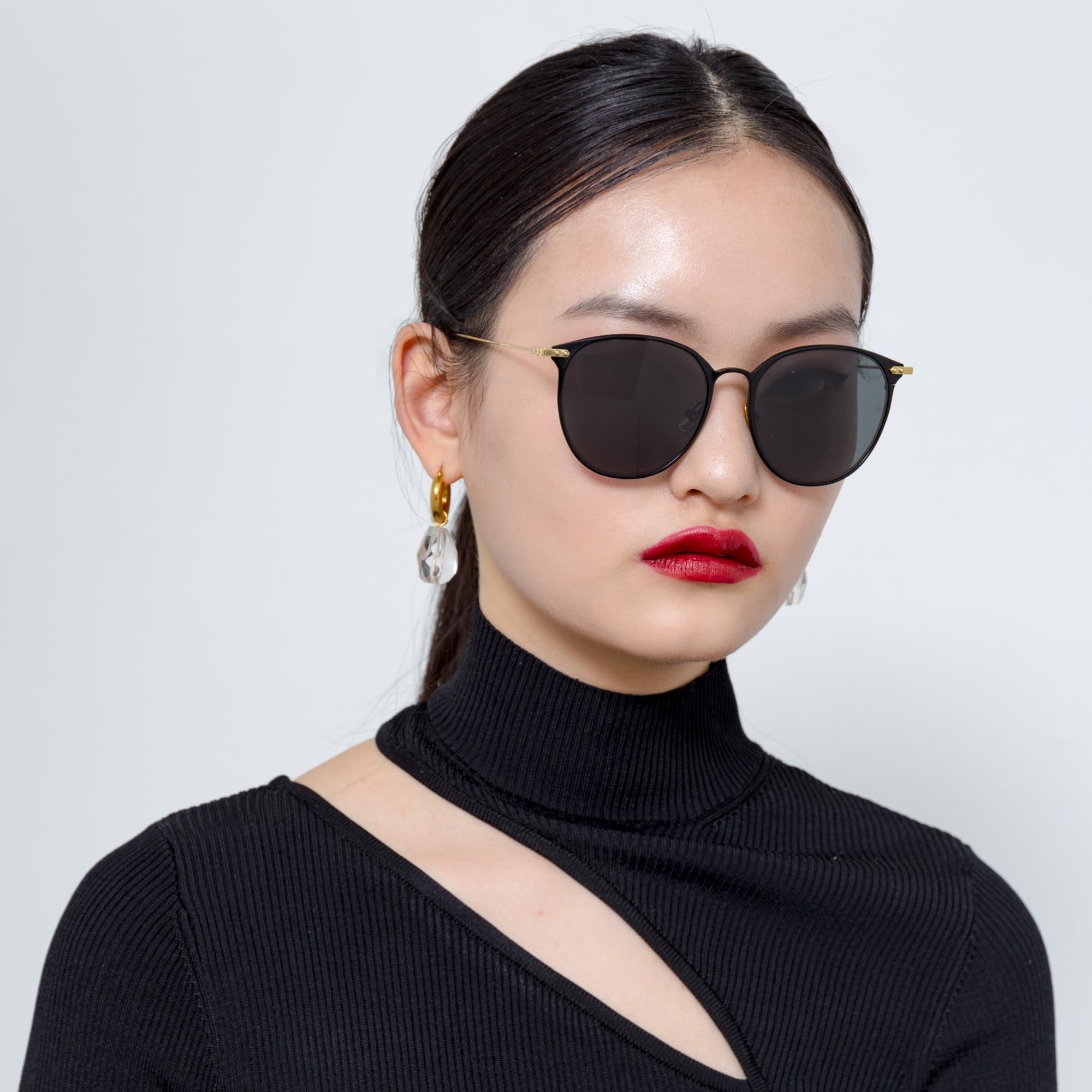 Sophia Sunglasses in 22K Gold and Grey - LINDA FARROW - Sunglasses -