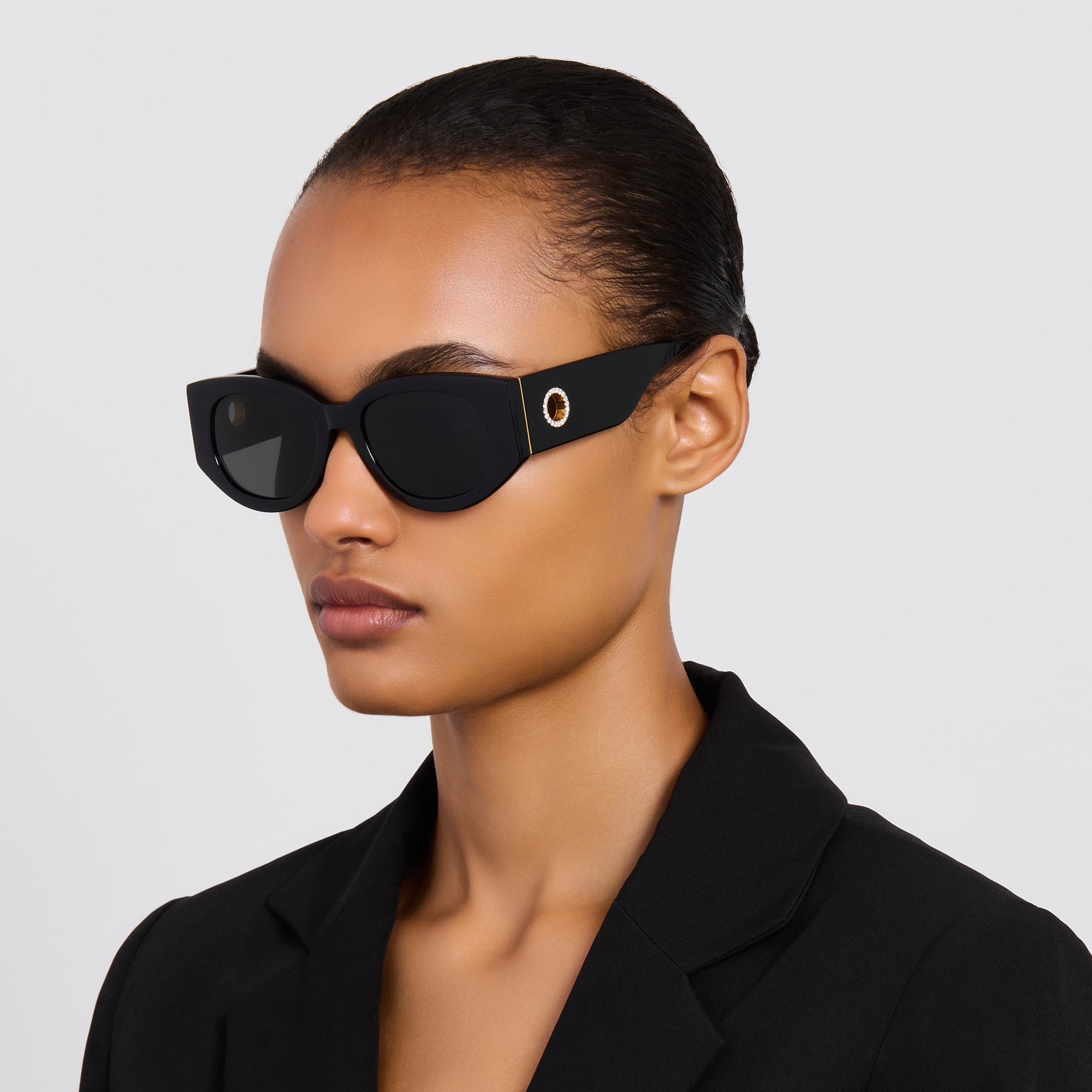 Debbie Sunglasses in Black with Diamonds and 22K Gold