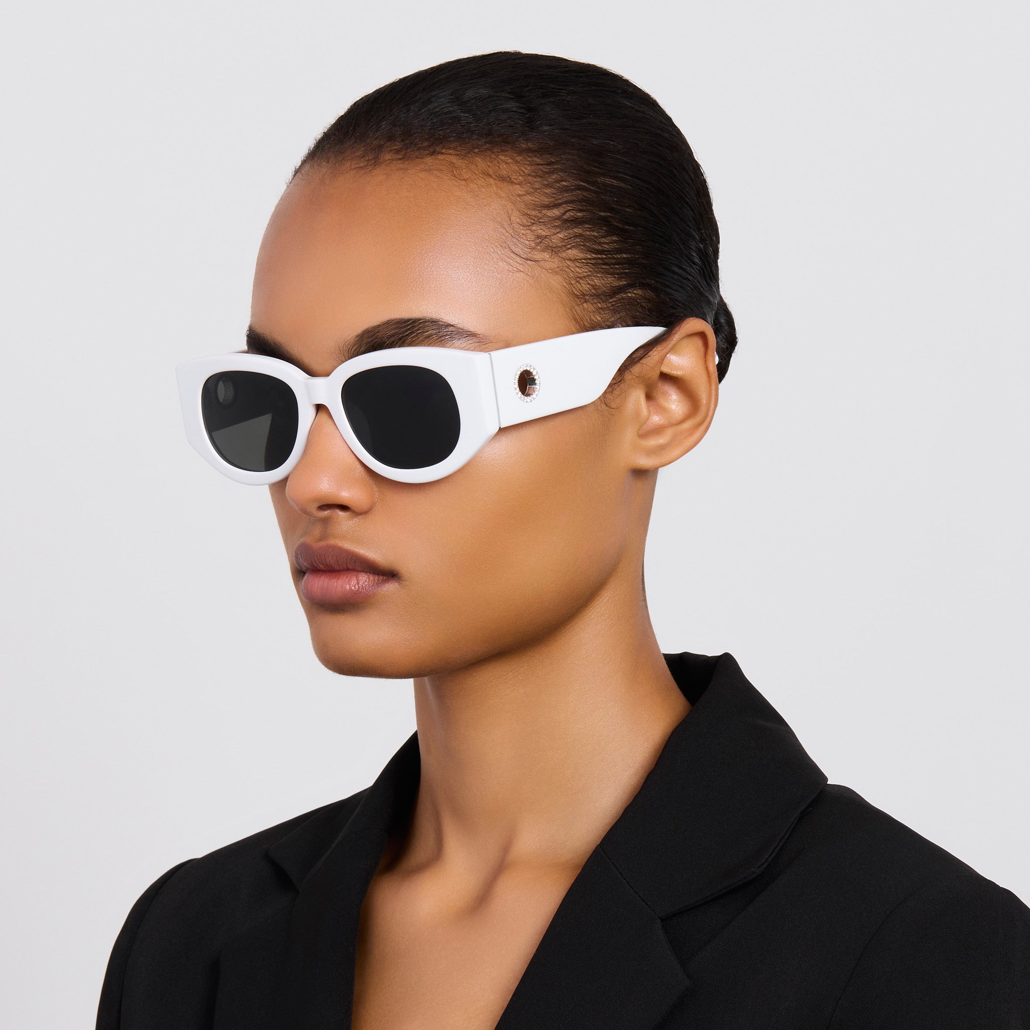 Debbie Sunglasses in White with  Diamonds and 22K White Gold