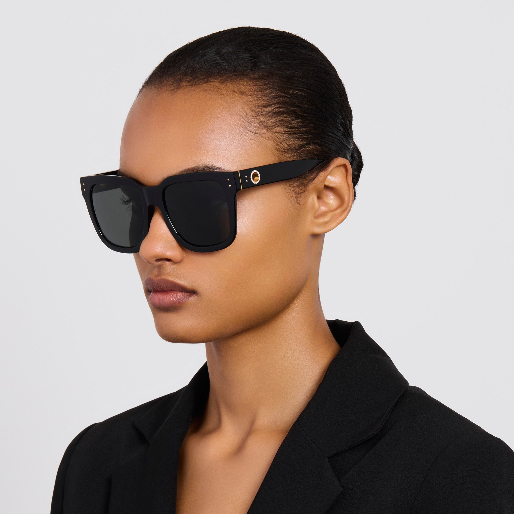 Freya Square Sunglasses in Black with Diamonds and 22K Gold