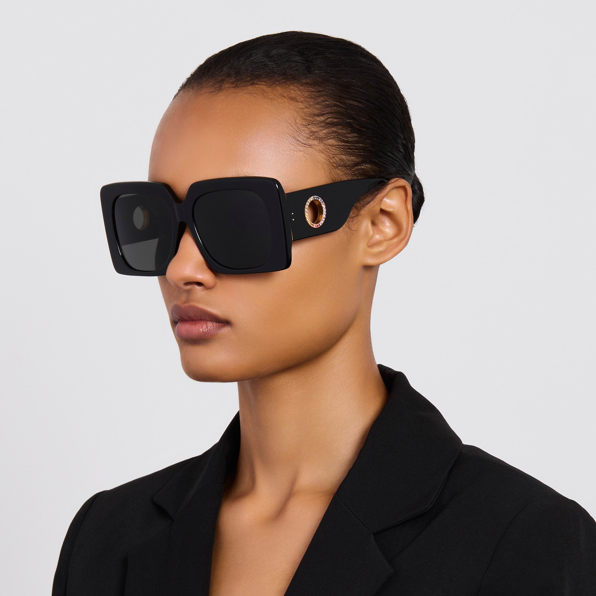 Sierra Sunglasses in Black with Rainbow Sapphires and 22K Gold