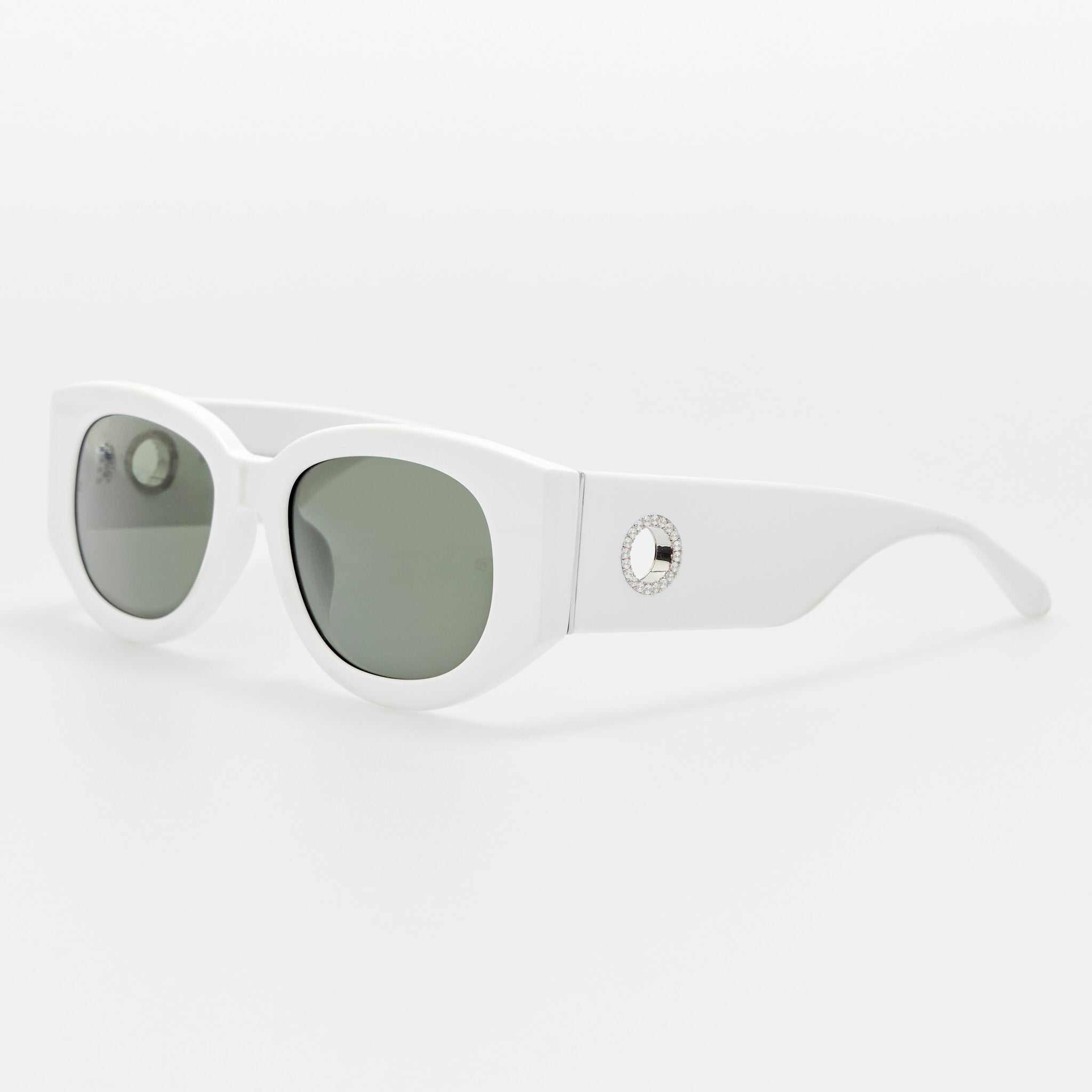 Debbie Sunglasses in White with  Diamonds and 22K White Gold