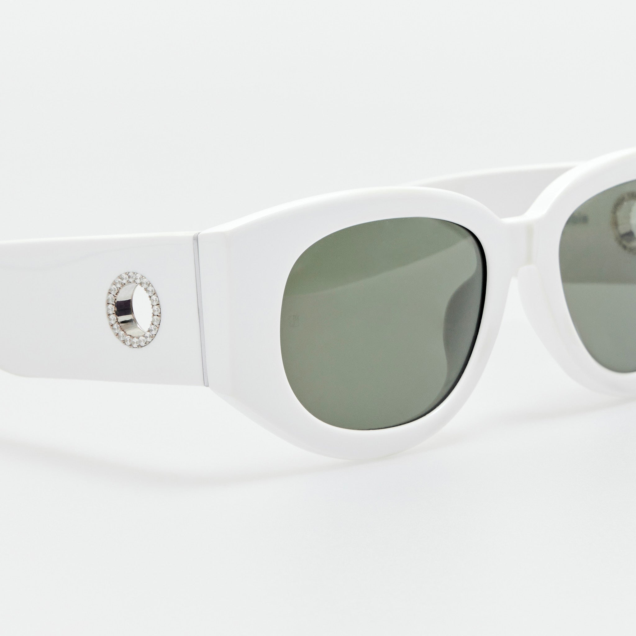 Debbie Sunglasses in White with  Diamonds and 22K White Gold