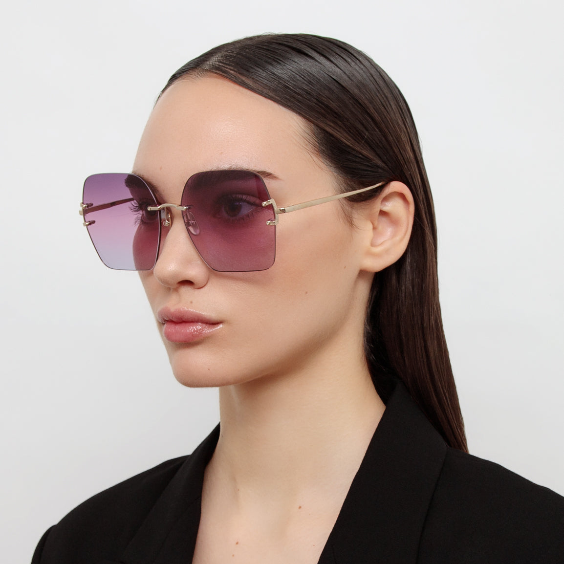 Carina Oversized Sunglasses in 22K Gold and Purple