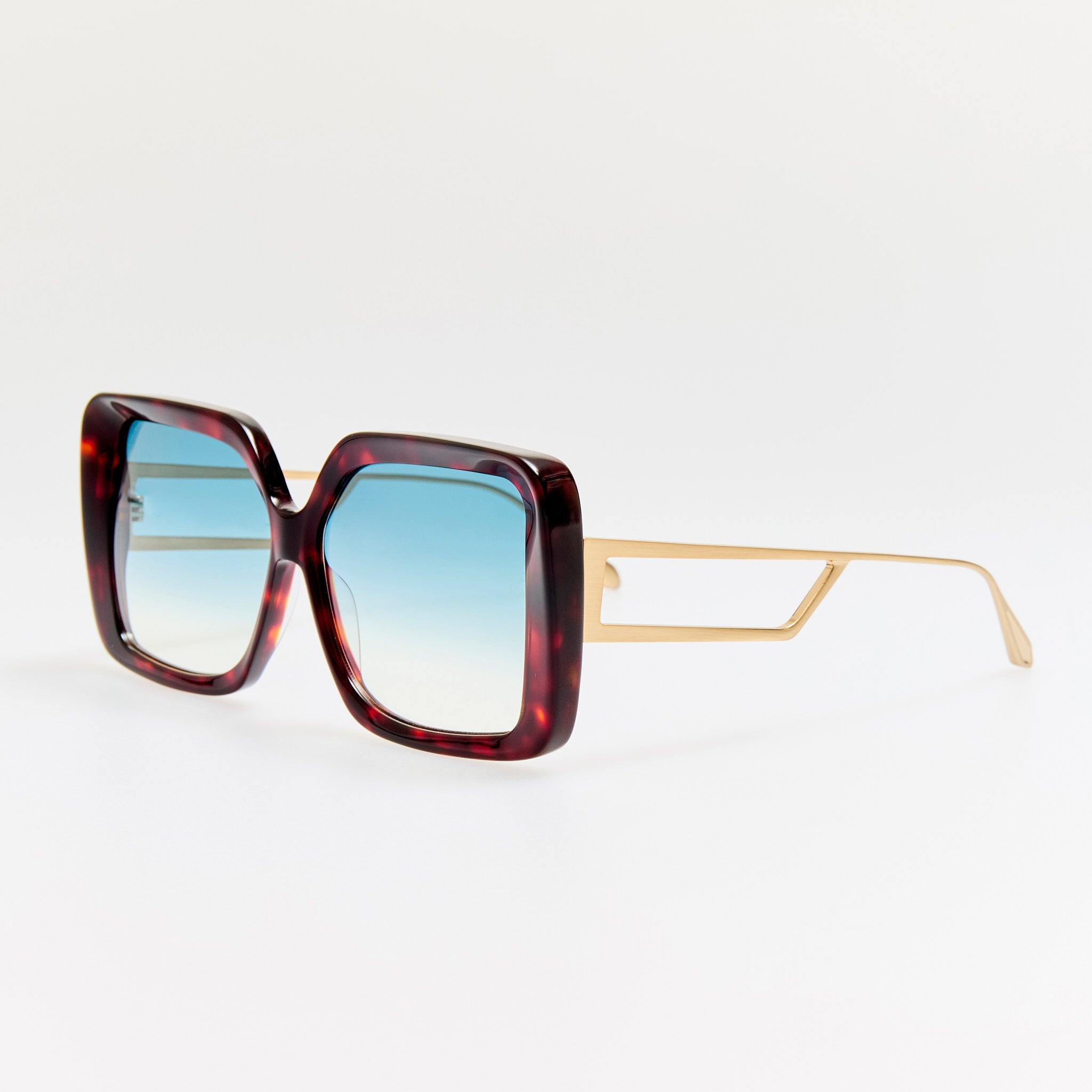 Macy Vista Temple Sunglasses in Dark Tortoiseshell with Blue Lens