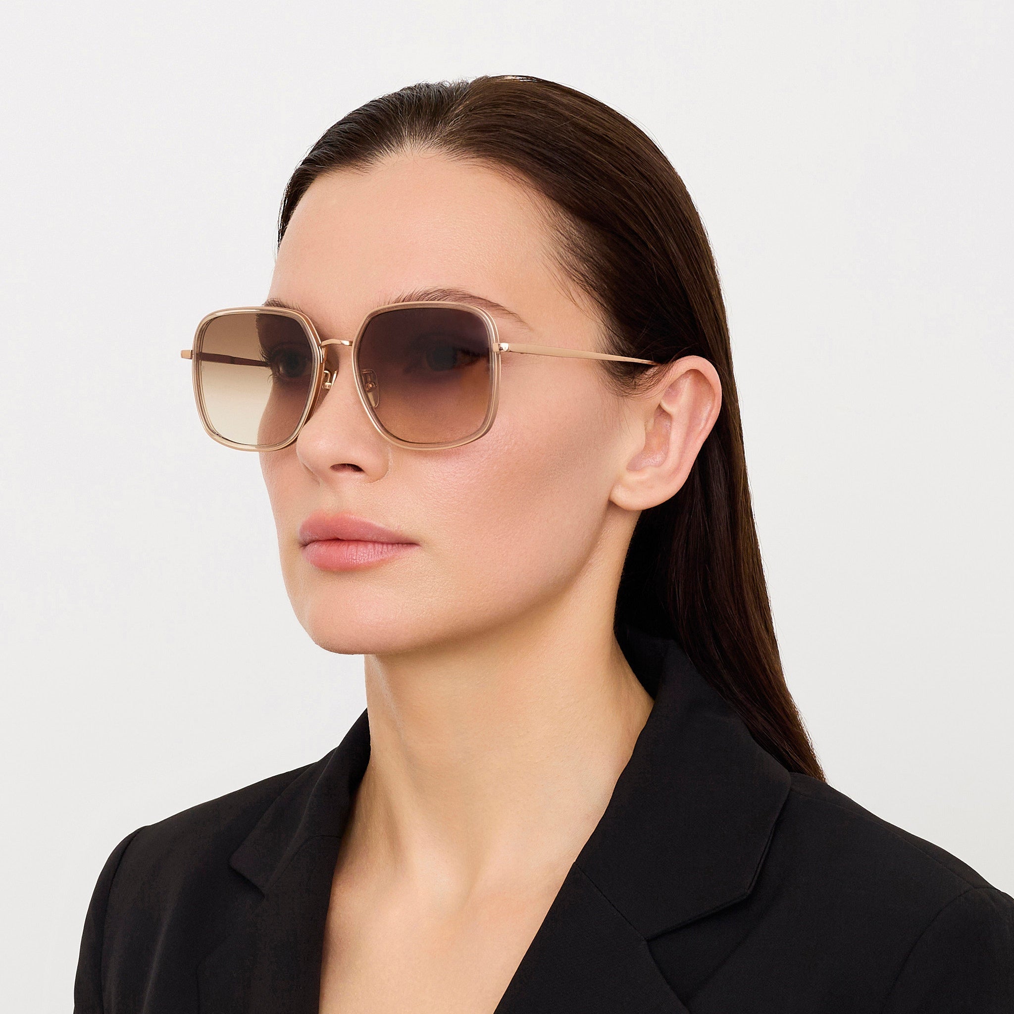 Alicia Sunglasses in 18K Gold and Camel - LINDA FARROW - Sunglasses - 