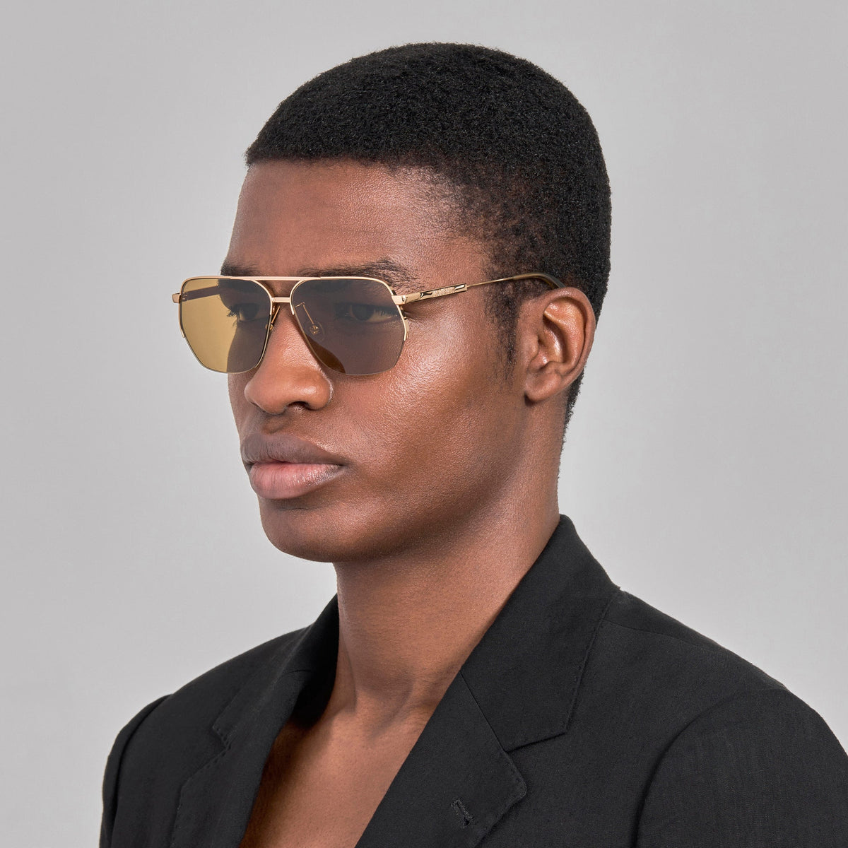 Aviador Sunglasses in Light Gold and Khaki - LINDA FARROW-Sunglasses-
