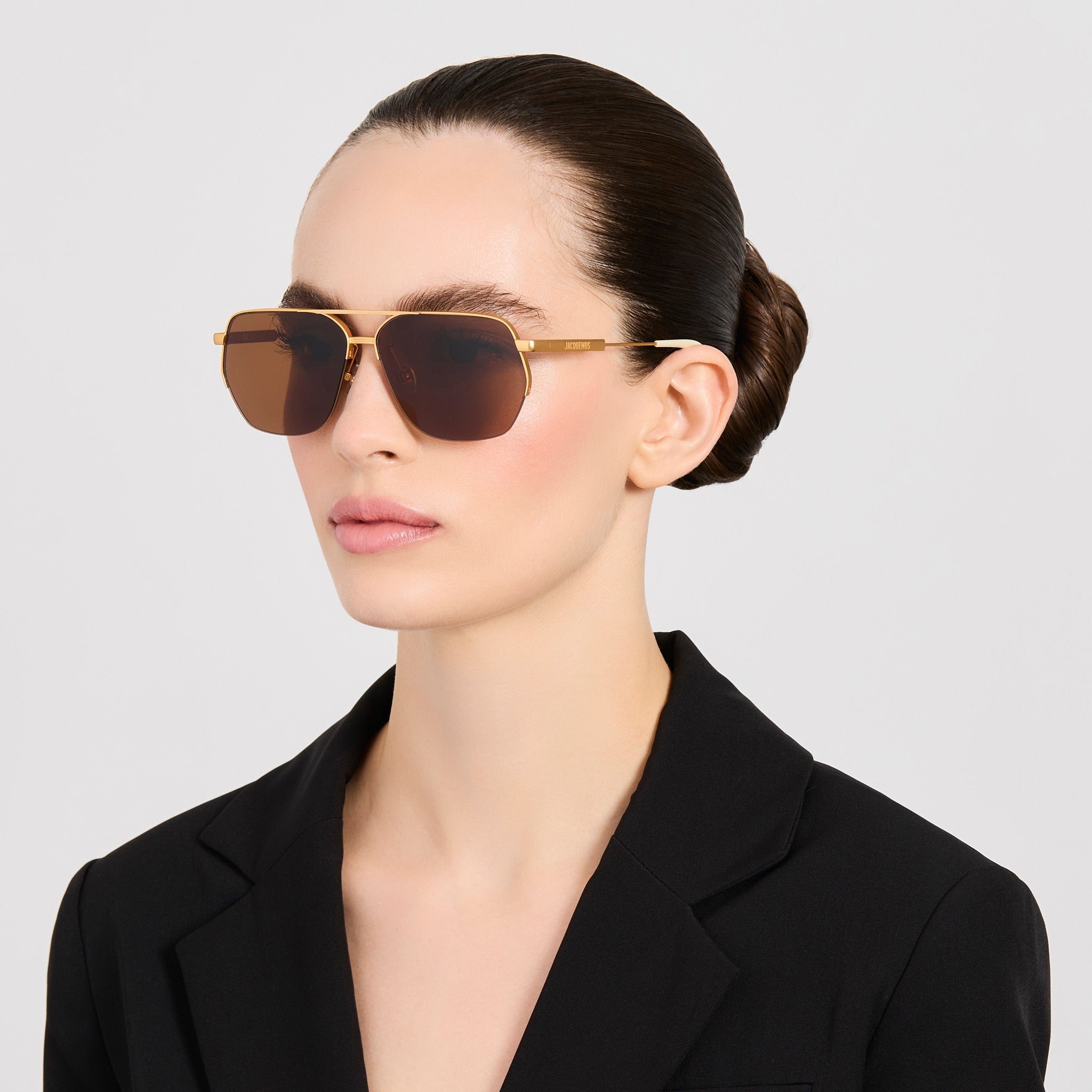 Aviador Sunglasses in Matt Gold and Brown - LINDA FARROW-Sunglasses-
