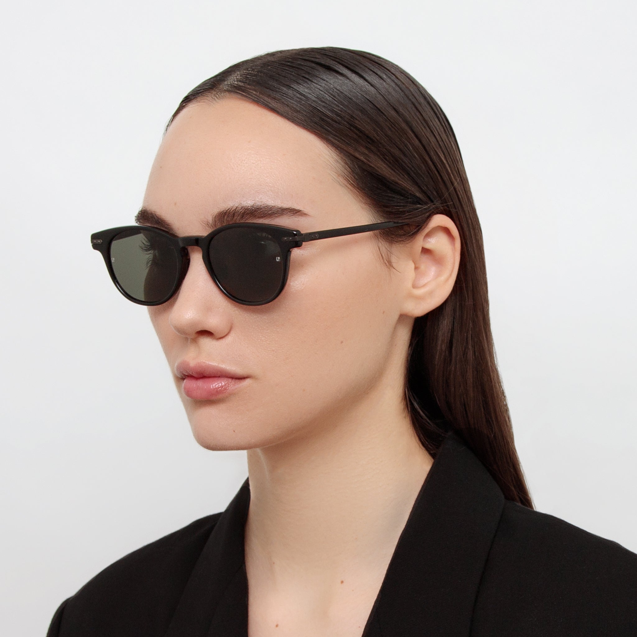 Bay Sunglasses in Black and Matt Nickel - LINDA FARROW - Sunglasses - 