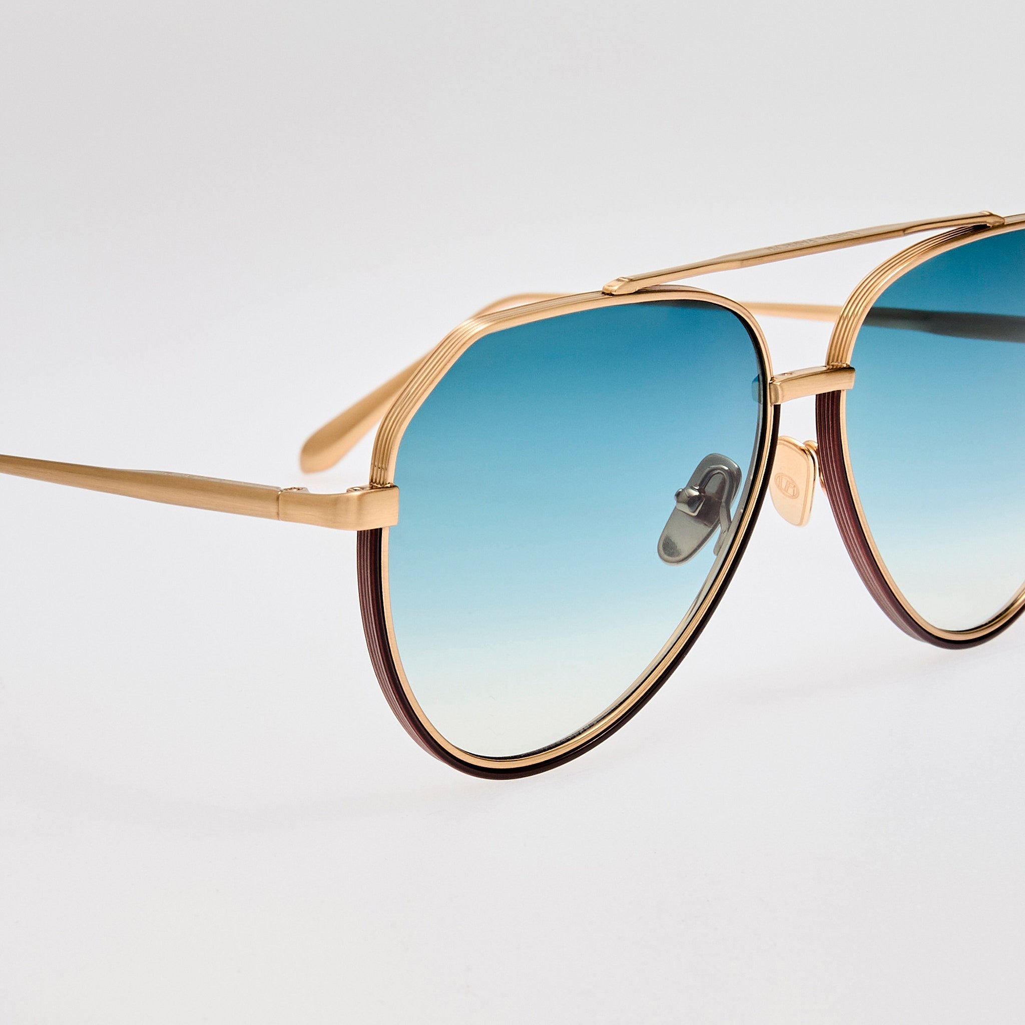 Bayer Sunglasses in 22K Gold and Aqua - LINDA FARROW - Sunglasses - 