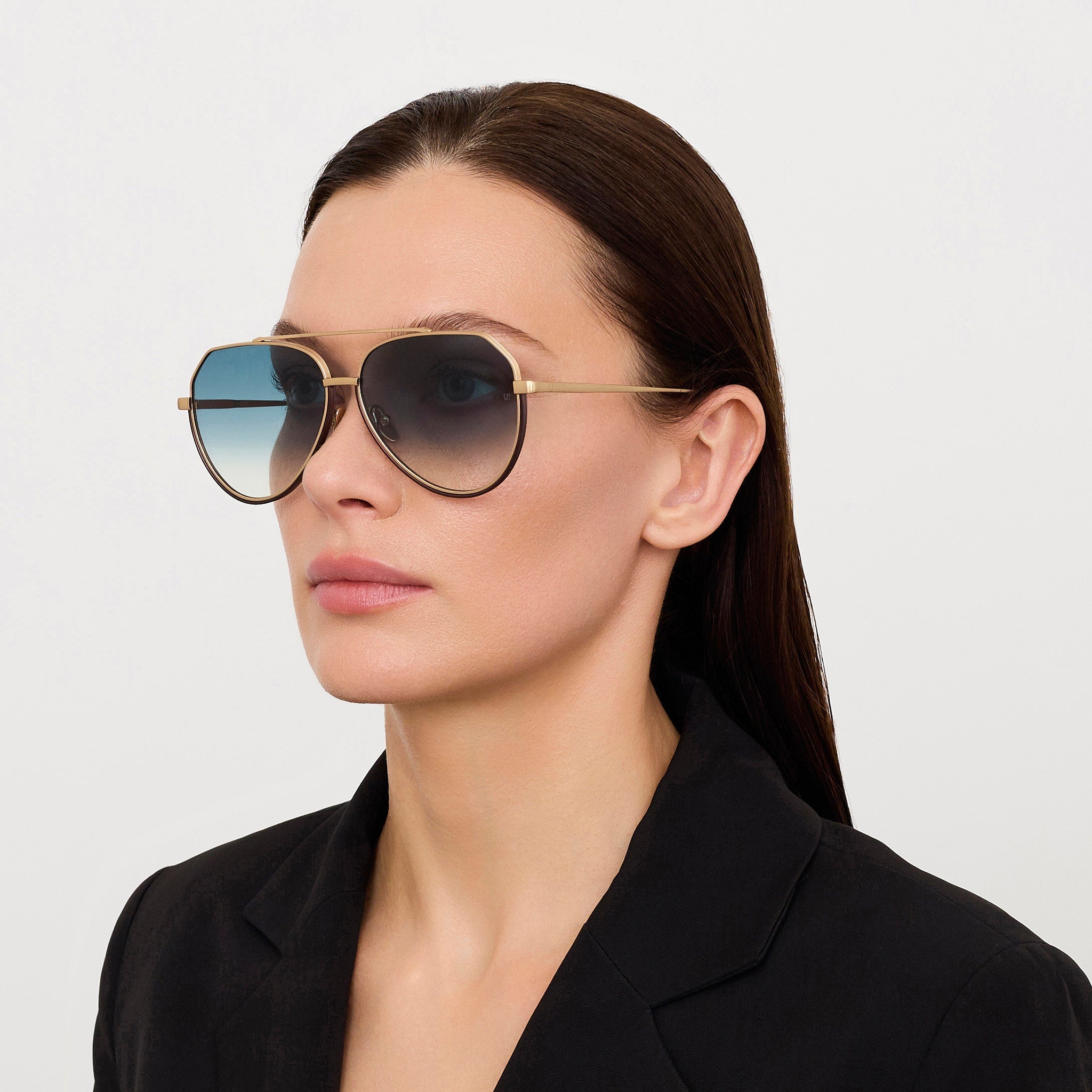 Bayer Sunglasses in 22K Gold and Aqua - LINDA FARROW - Sunglasses - 