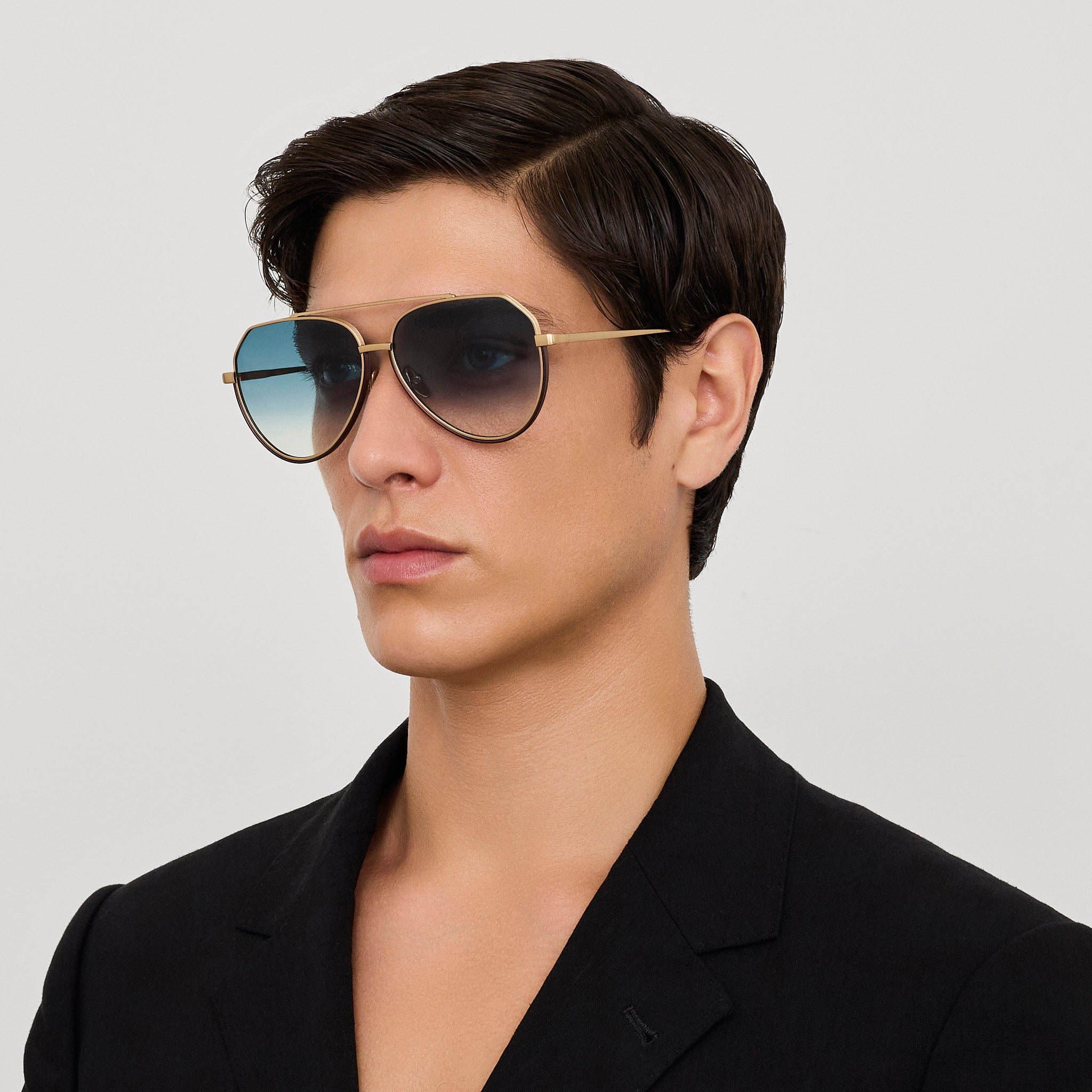 Bayer Sunglasses in 22K Gold and Aqua - LINDA FARROW - Sunglasses - 