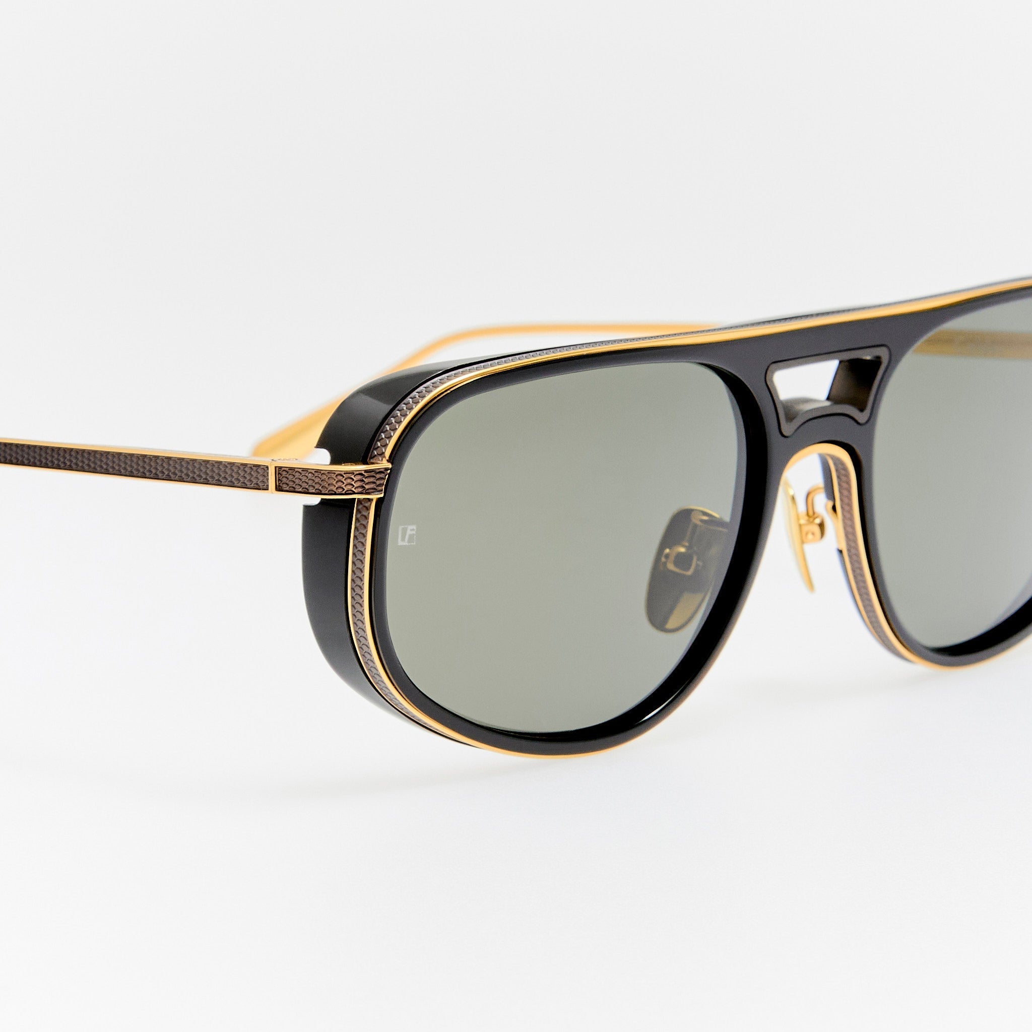 Calder Sunglasses in 22K Gold and Black - LINDA FARROW - Sunglasses - 
