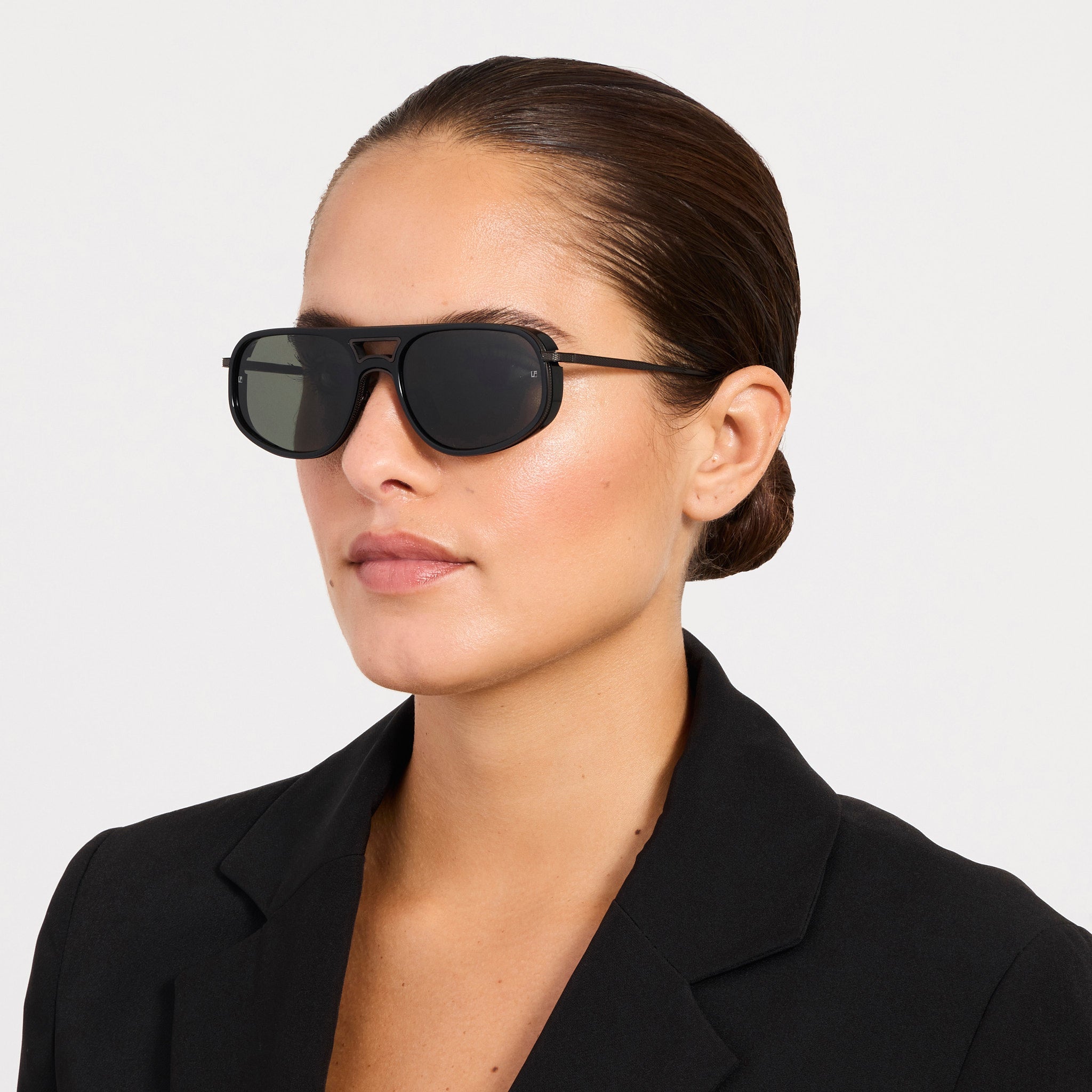 Calder Sunglasses in Matt Black Nickel - LINDA FARROW-Sunglasses-