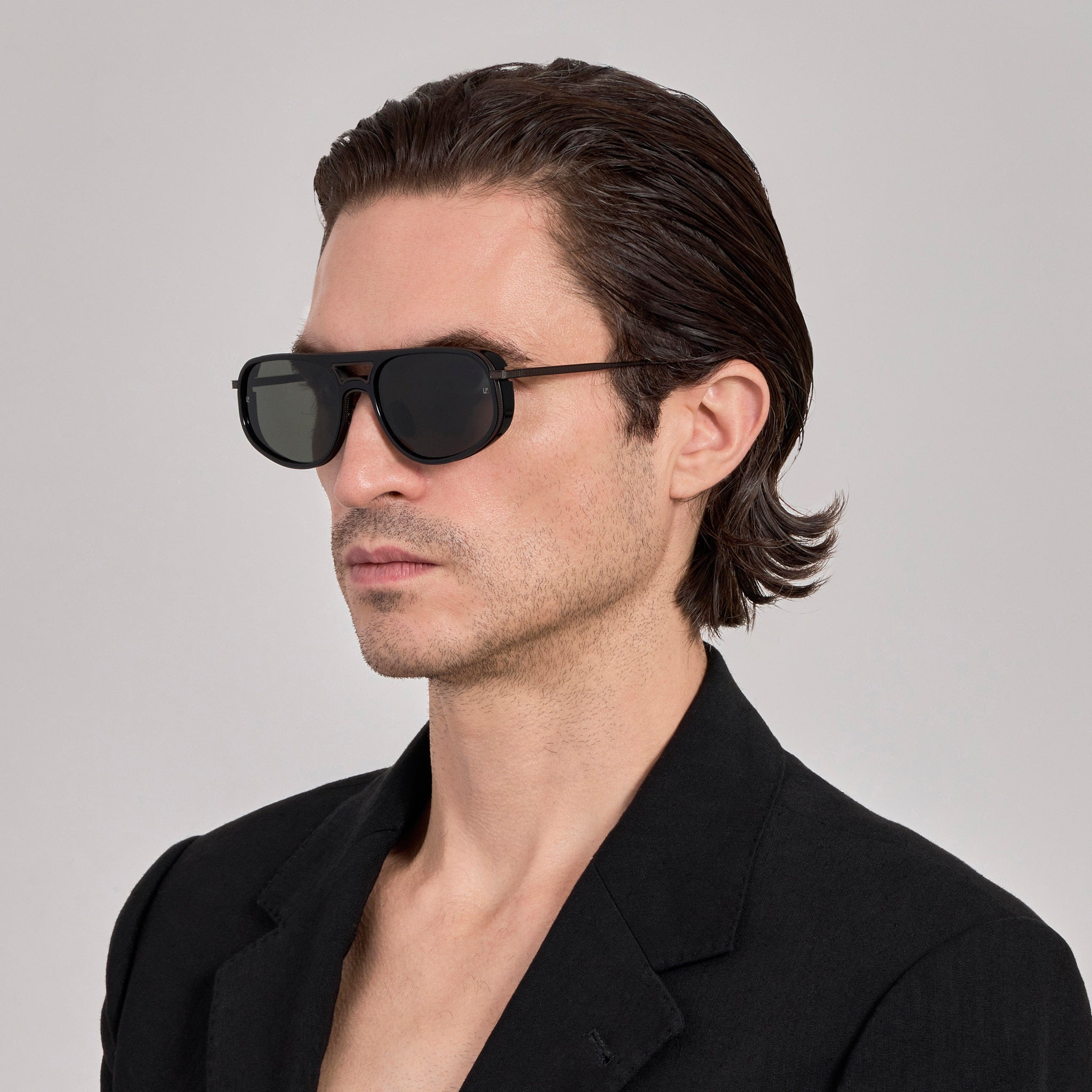 Calder Sunglasses in Matt Black Nickel - LINDA FARROW-Sunglasses-
