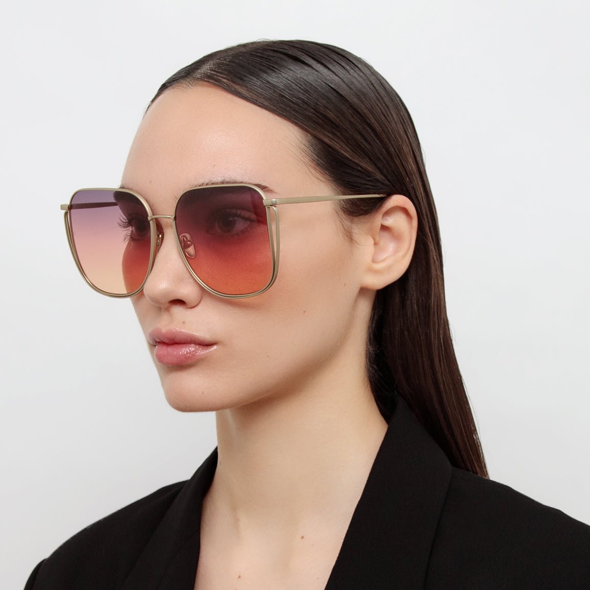 Camry Sunglasses in Matt Champagne and Sunset Gradient - LINDA FARROW - Sunglasses - 