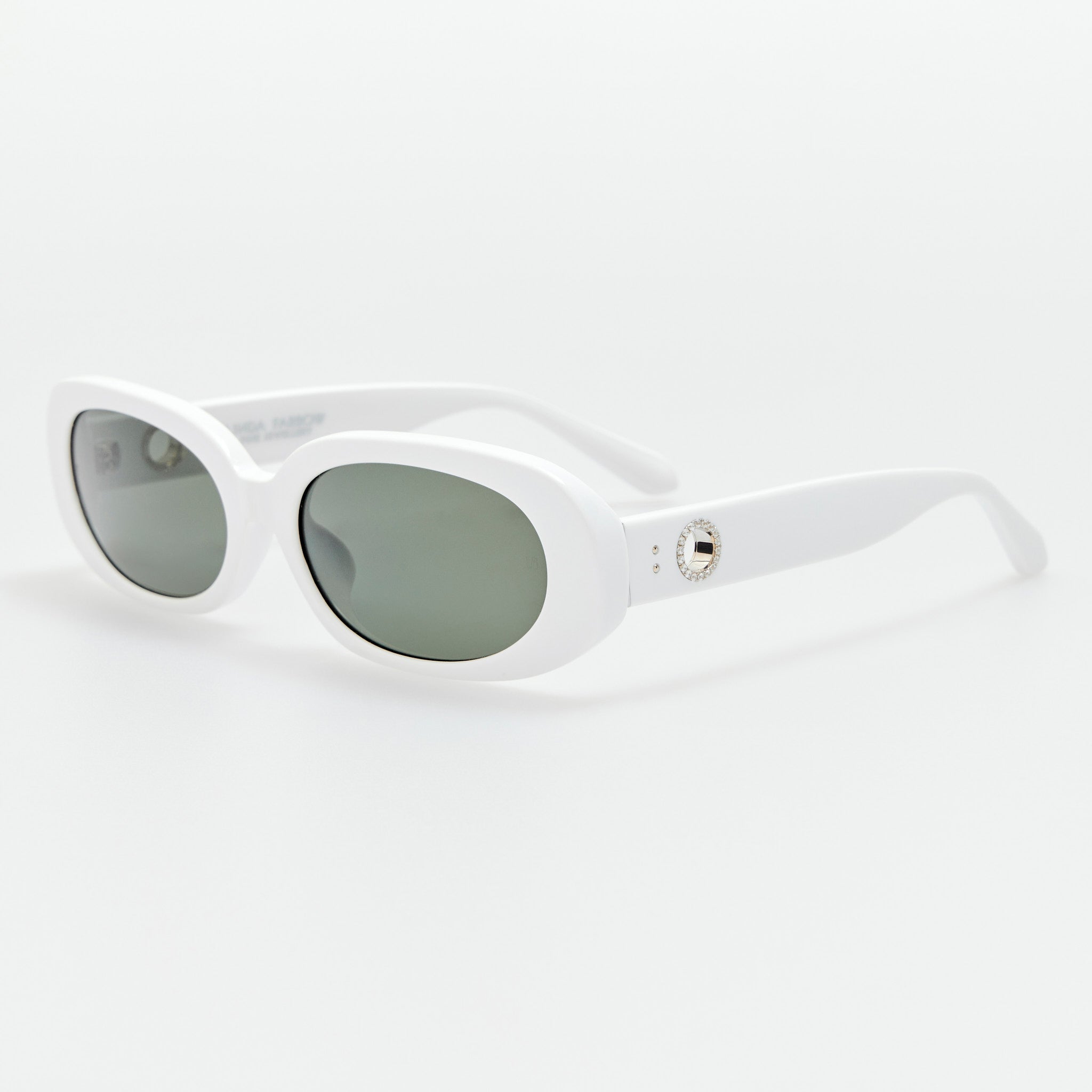 Cara Sunglasses in White with Diamonds and 22k Gold - LINDA FARROW - Sunglasses - 