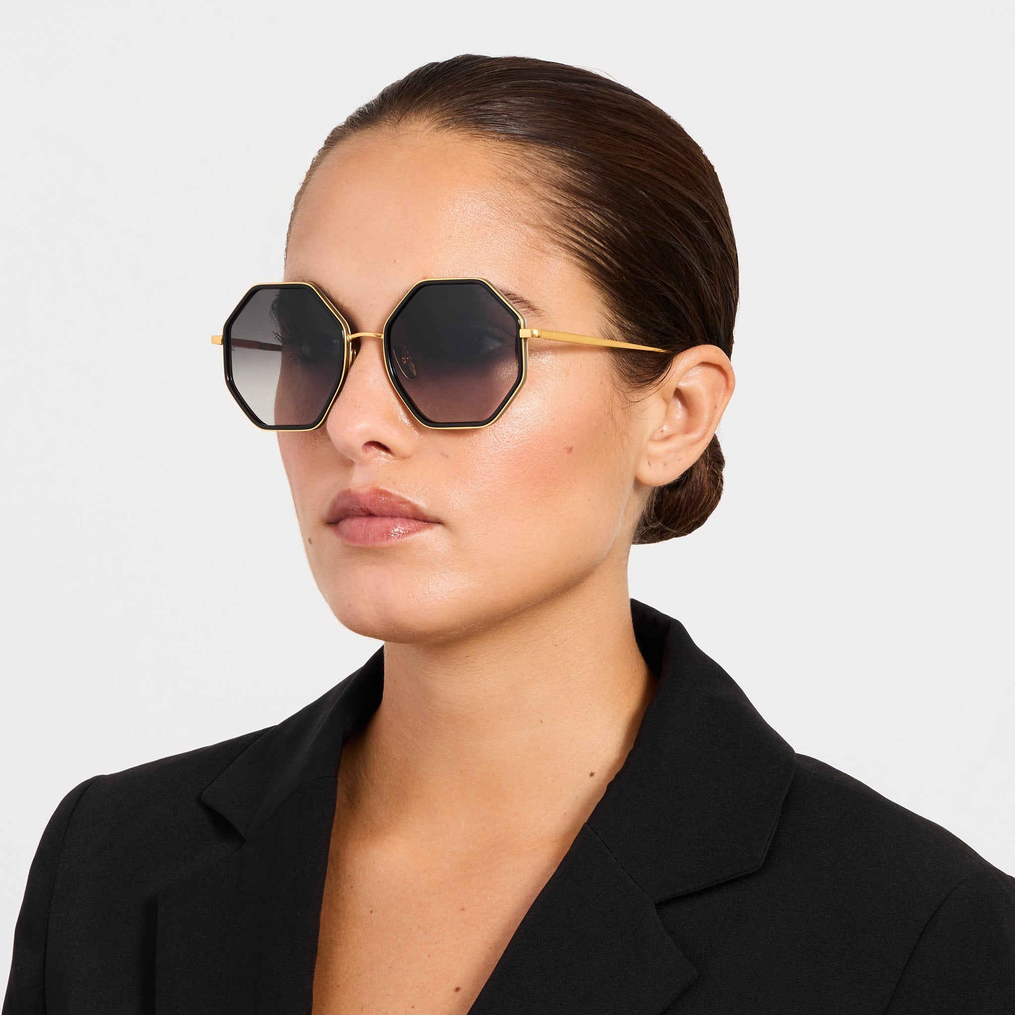 Coraline Sunglasses in 22K Gold and Grey - LINDA FARROW - Sunglasses - 