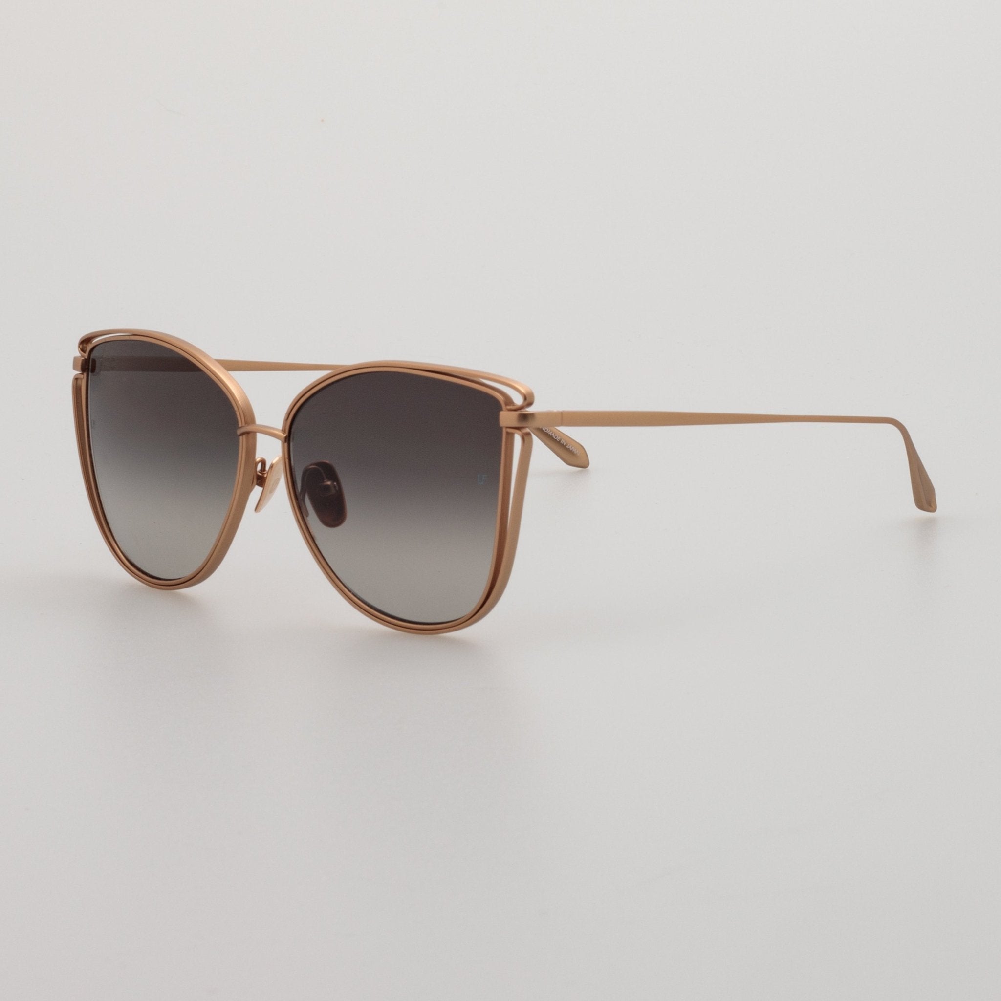 Dinah Sunglasses in Matt 18K Rose Gold and Grey - LINDA FARROW - Sunglasses - 