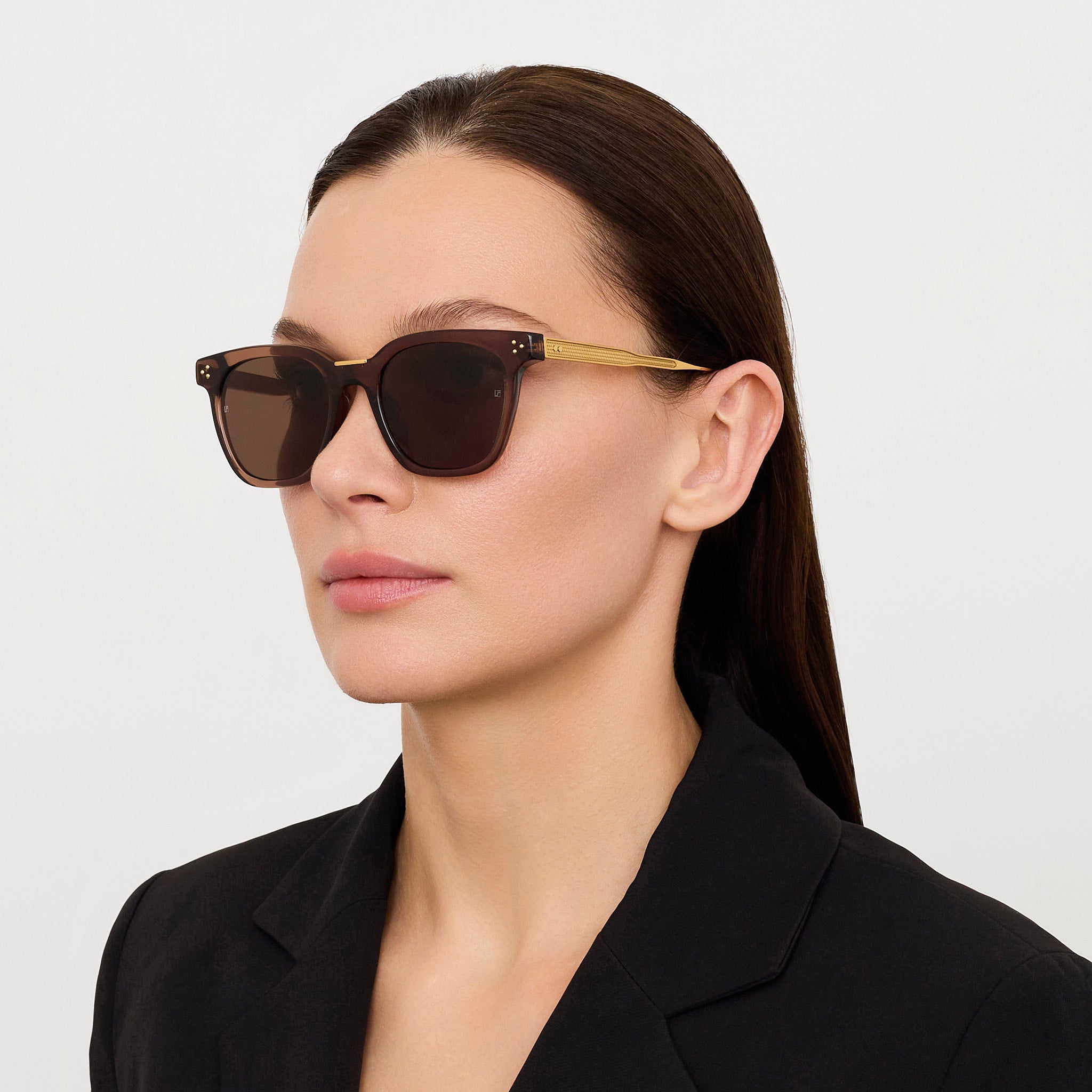 Evan Sunglasses in 22K Gold and Brown - LINDA FARROW - Sunglasses - 
