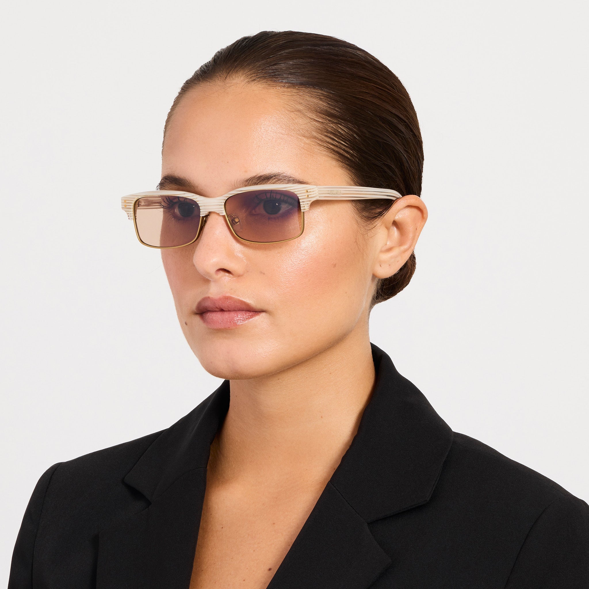 Gardian Sunglasses in Striped Cream - LINDA FARROW-Sunglasses-