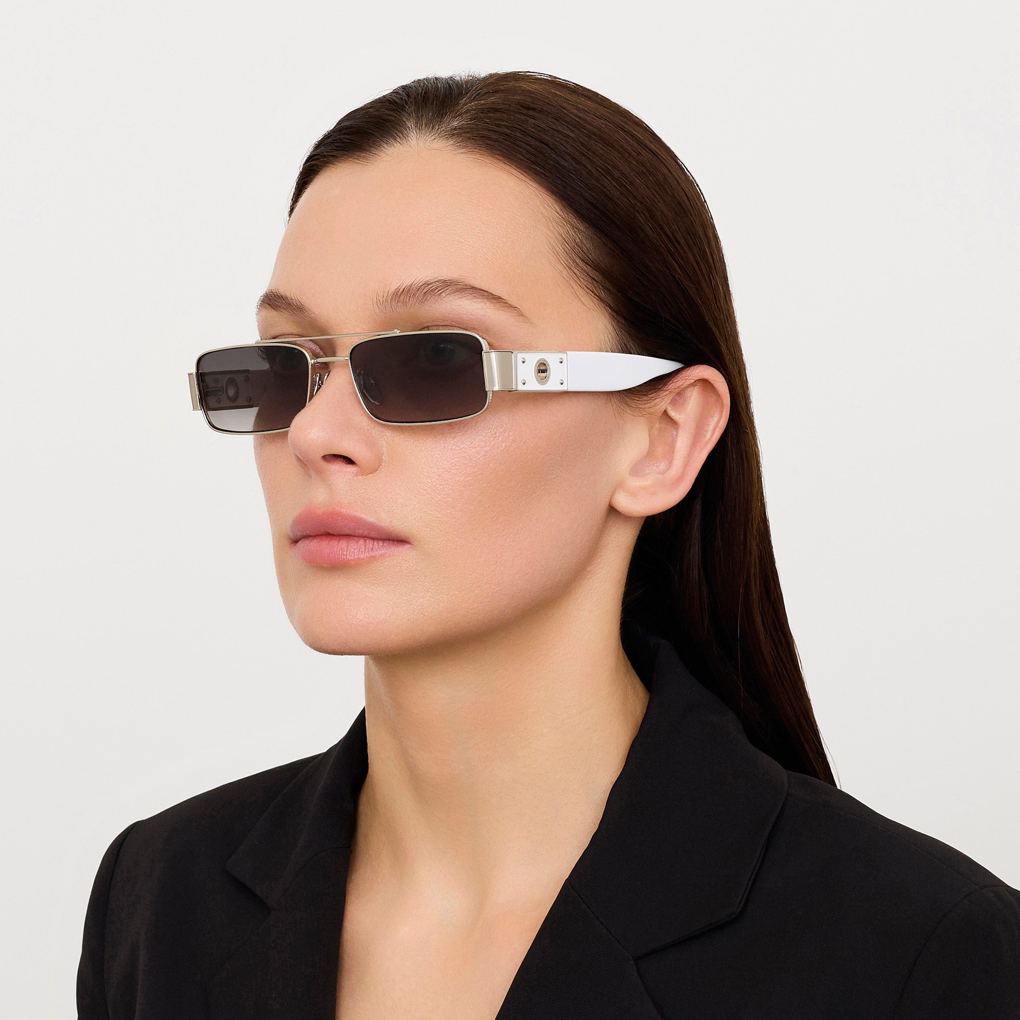 Joey Sunglasses in 22K White Gold and Grey - LINDA FARROW - Sunglasses - 
