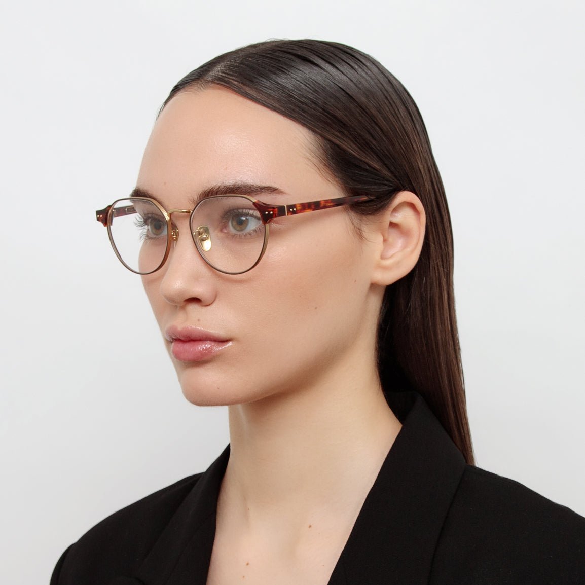 Jonathan Angular Optical Frame in Dark Tortoiseshell - LINDA FARROW - Optical Frame - 