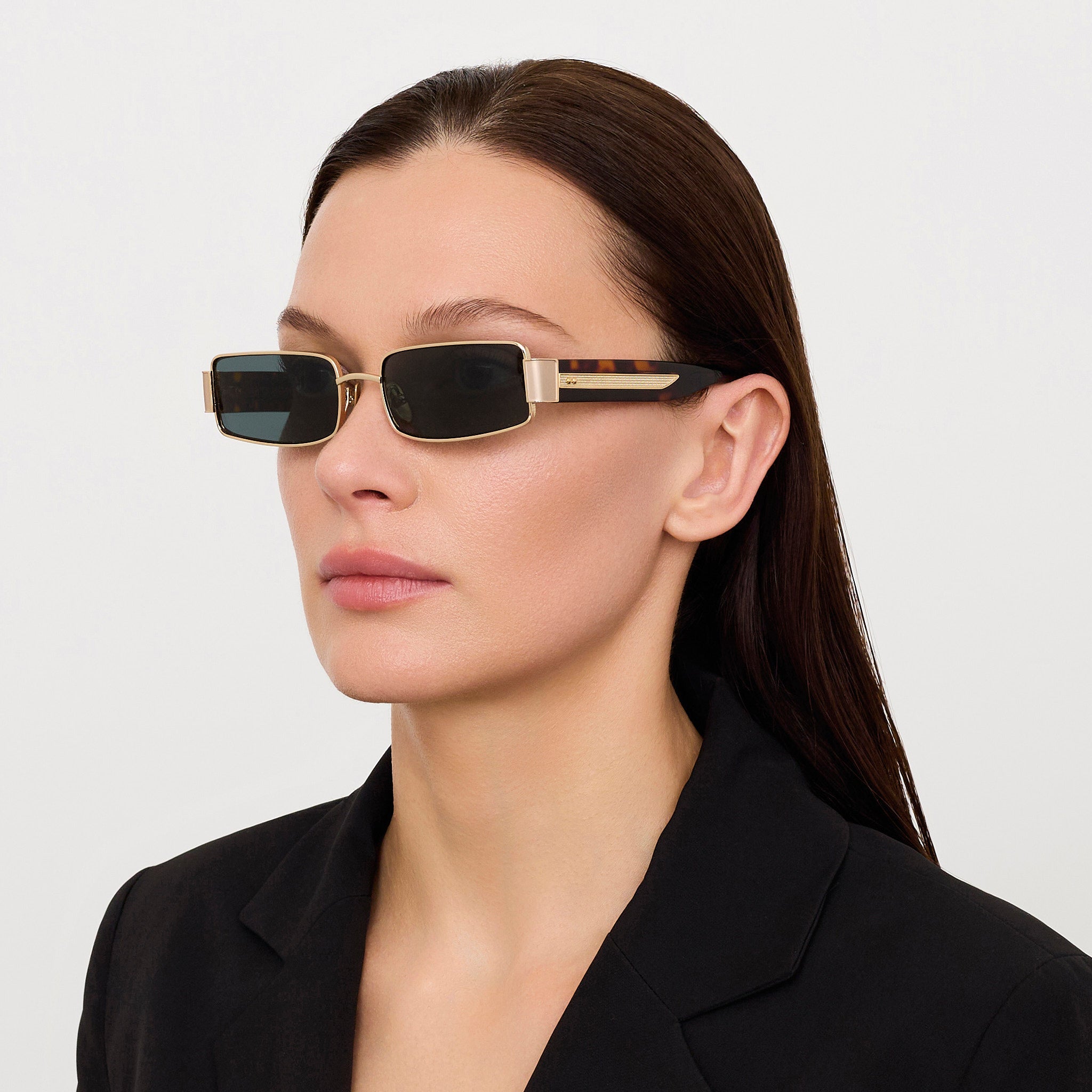 Kaia Sunglasses in 22K Gold and Green - LINDA FARROW - Sunglasses - 