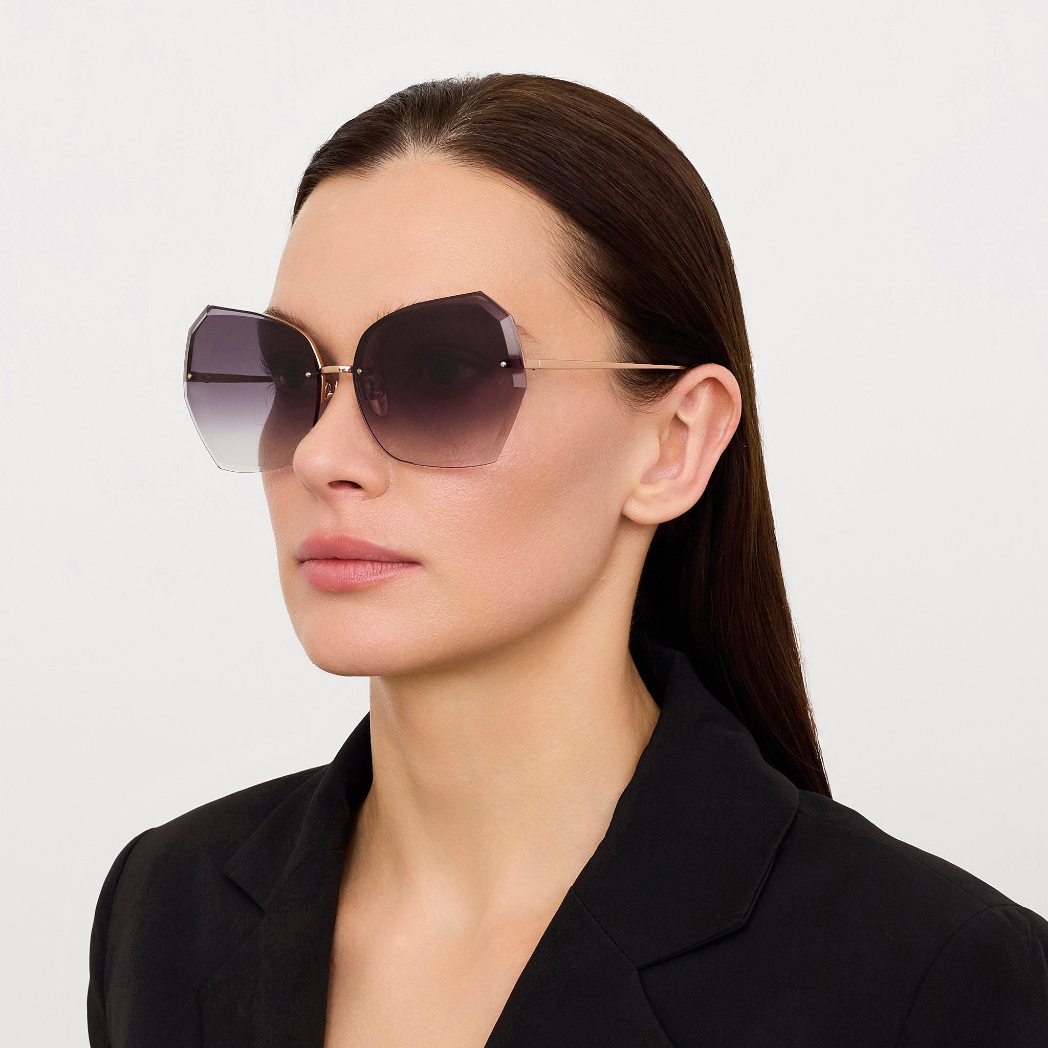 Lila Sunglasses in 18K Rose Gold and Grey - LINDA FARROW - Sunglasses - 