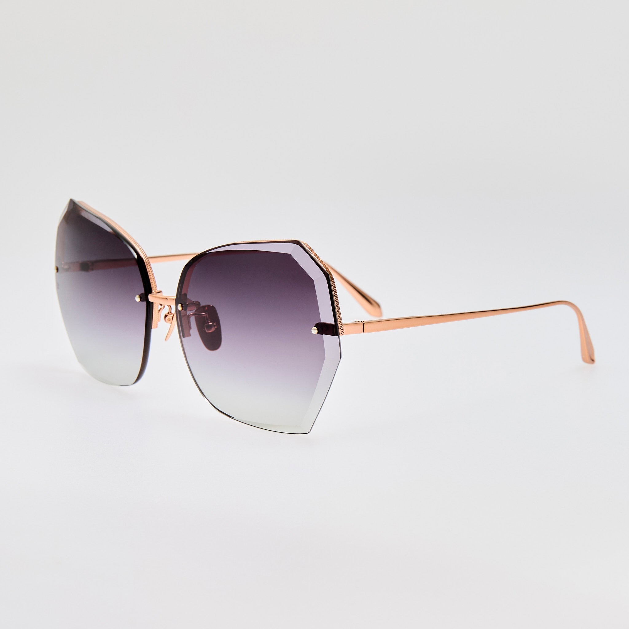Lila Sunglasses in 18K Rose Gold and Grey - LINDA FARROW - Sunglasses - 