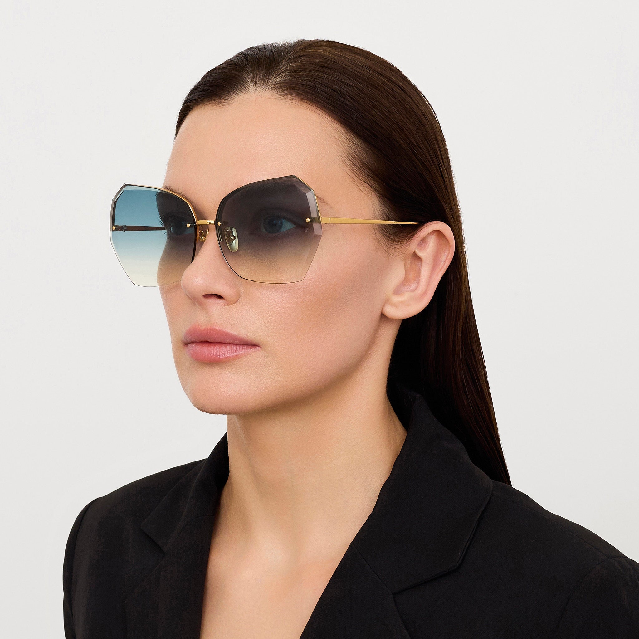 Lila Sunglasses in 22K Gold and Aqua - LINDA FARROW - Sunglasses - 