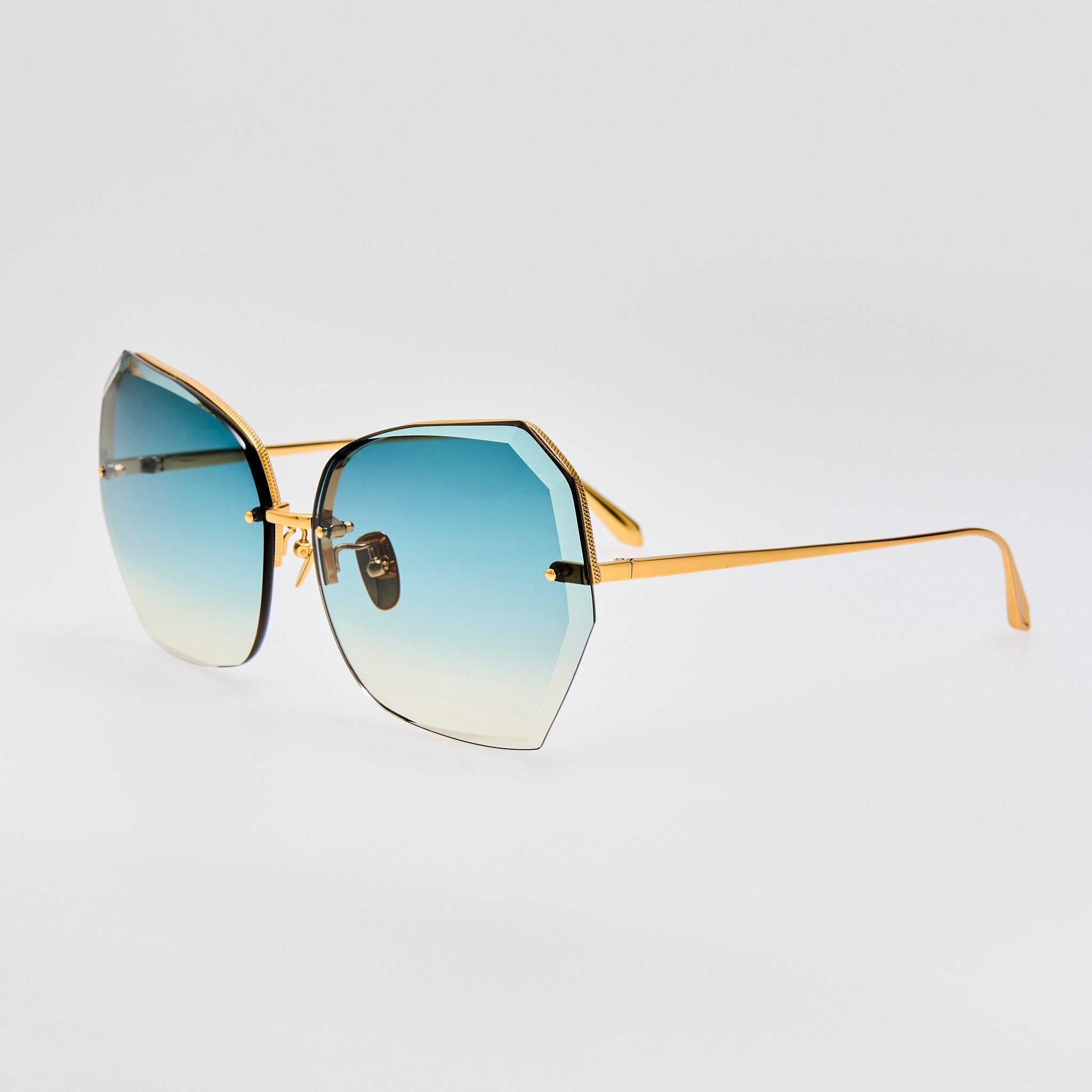 Lila Sunglasses in 22K Gold and Aqua - LINDA FARROW - Sunglasses - 