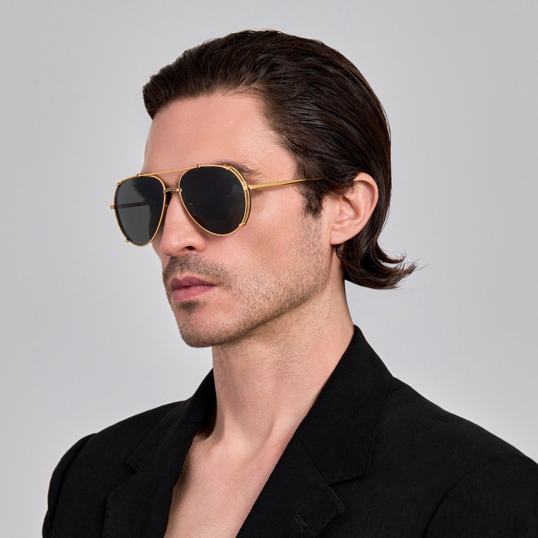 Newman Sunglasses in 22K Gold and Grey - LINDA FARROW - Sunglasses - 