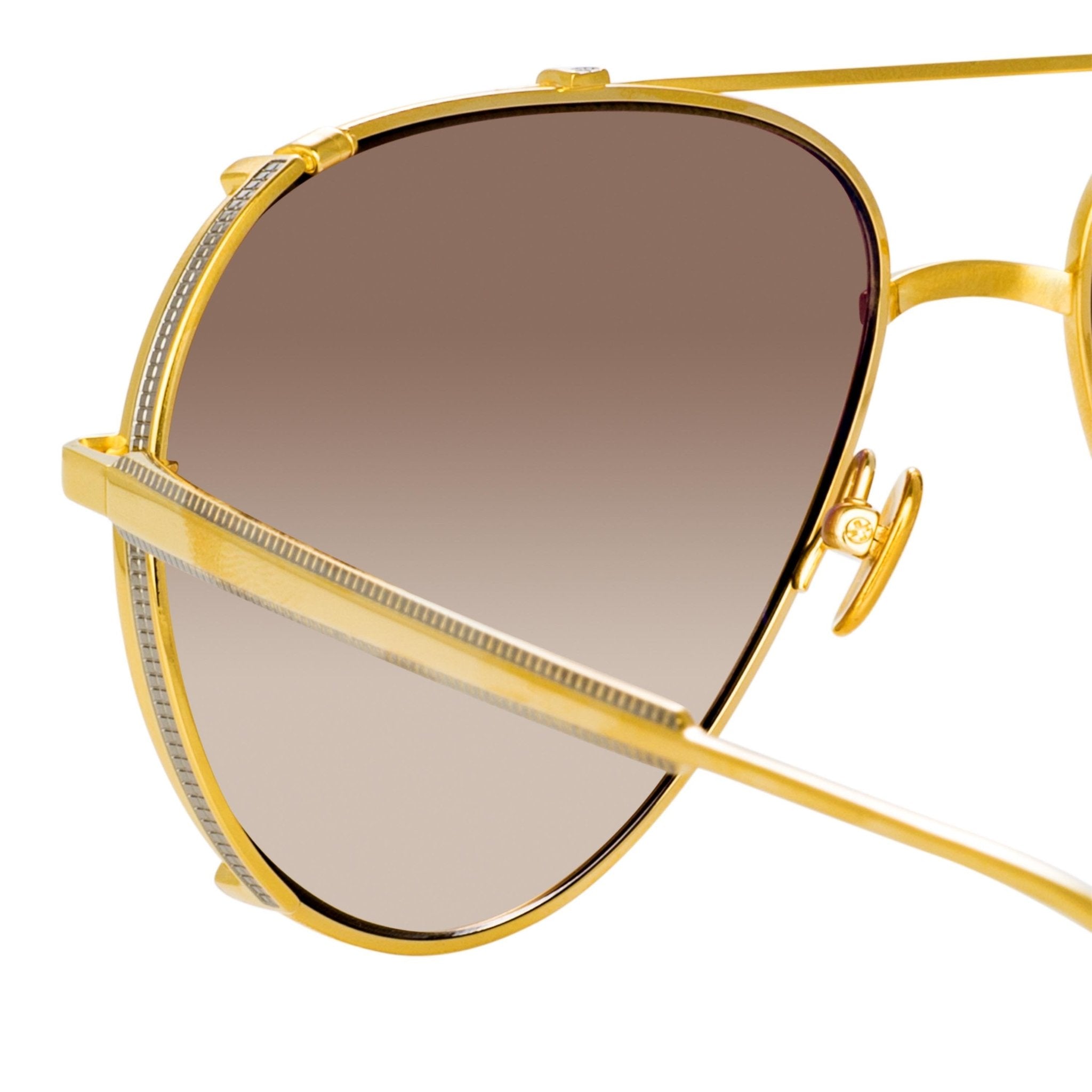 Newman Sunglasses in 22K Yellow Gold and Mocha - LINDA FARROW - Sunglasses - 
