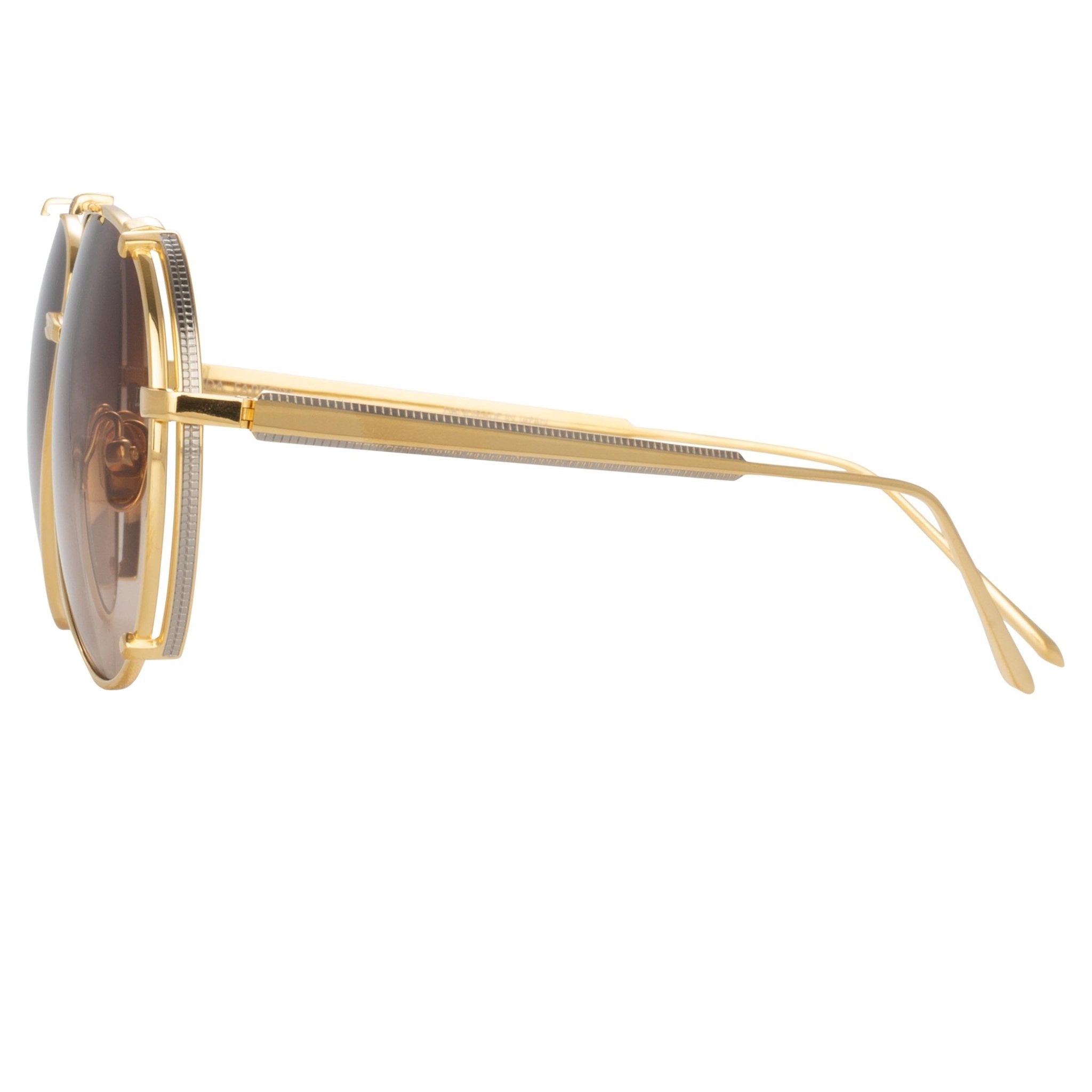 Newman Sunglasses in 22K Yellow Gold and Mocha - LINDA FARROW - Sunglasses - 