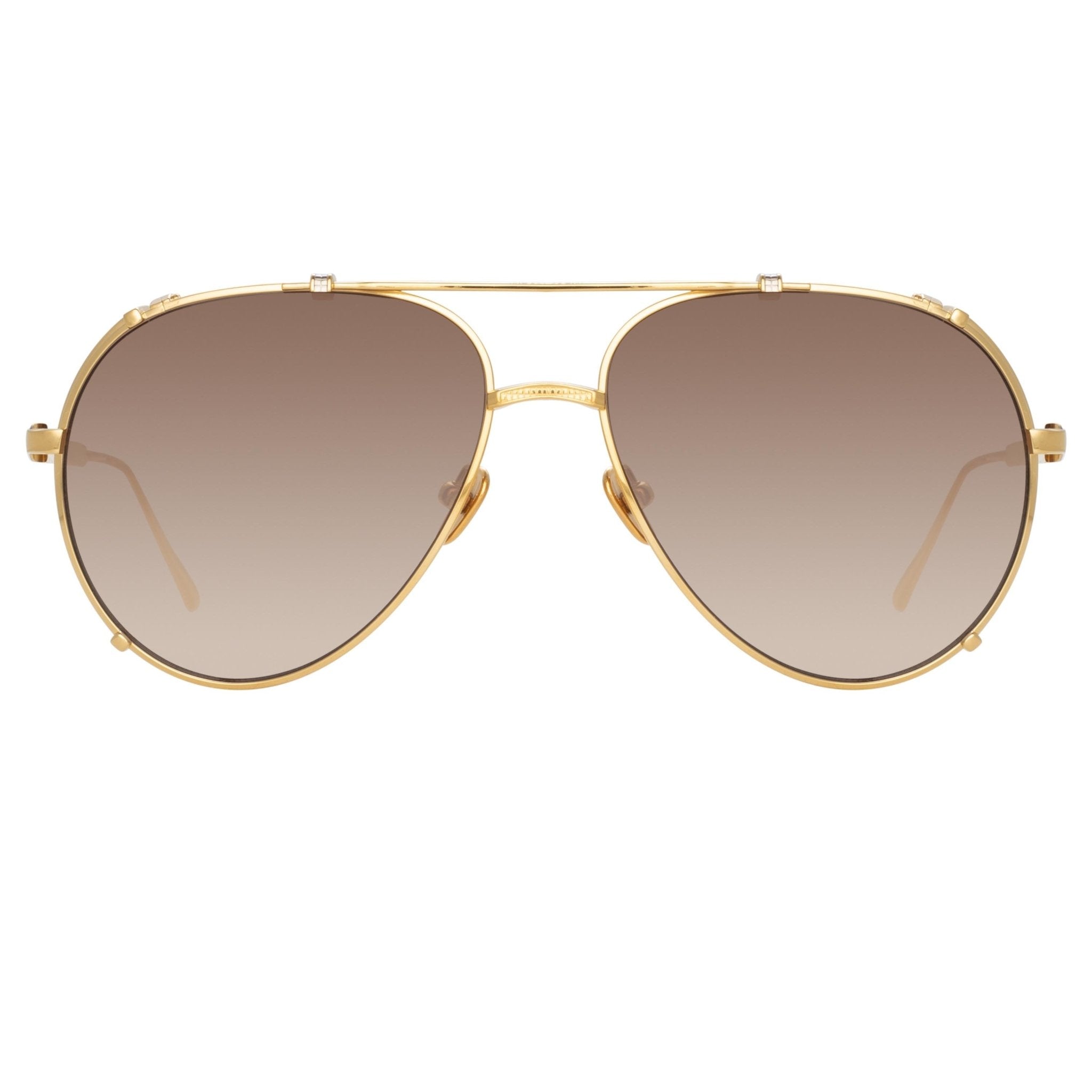 Newman Sunglasses in 22K Yellow Gold and Mocha - LINDA FARROW - Sunglasses - 