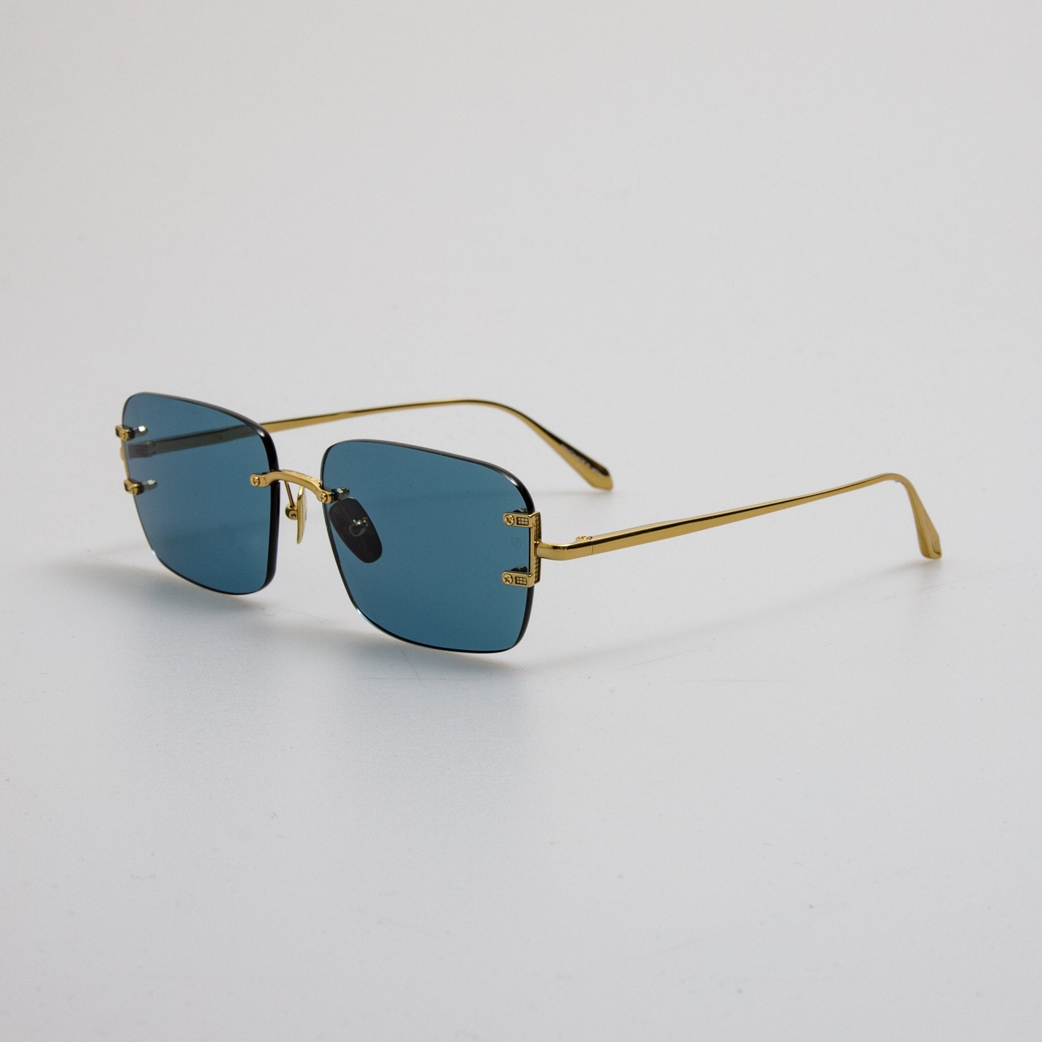 Sasha Square Sunglasses in 22K Gold and Aqua - LINDA FARROW - Sunglasses - 