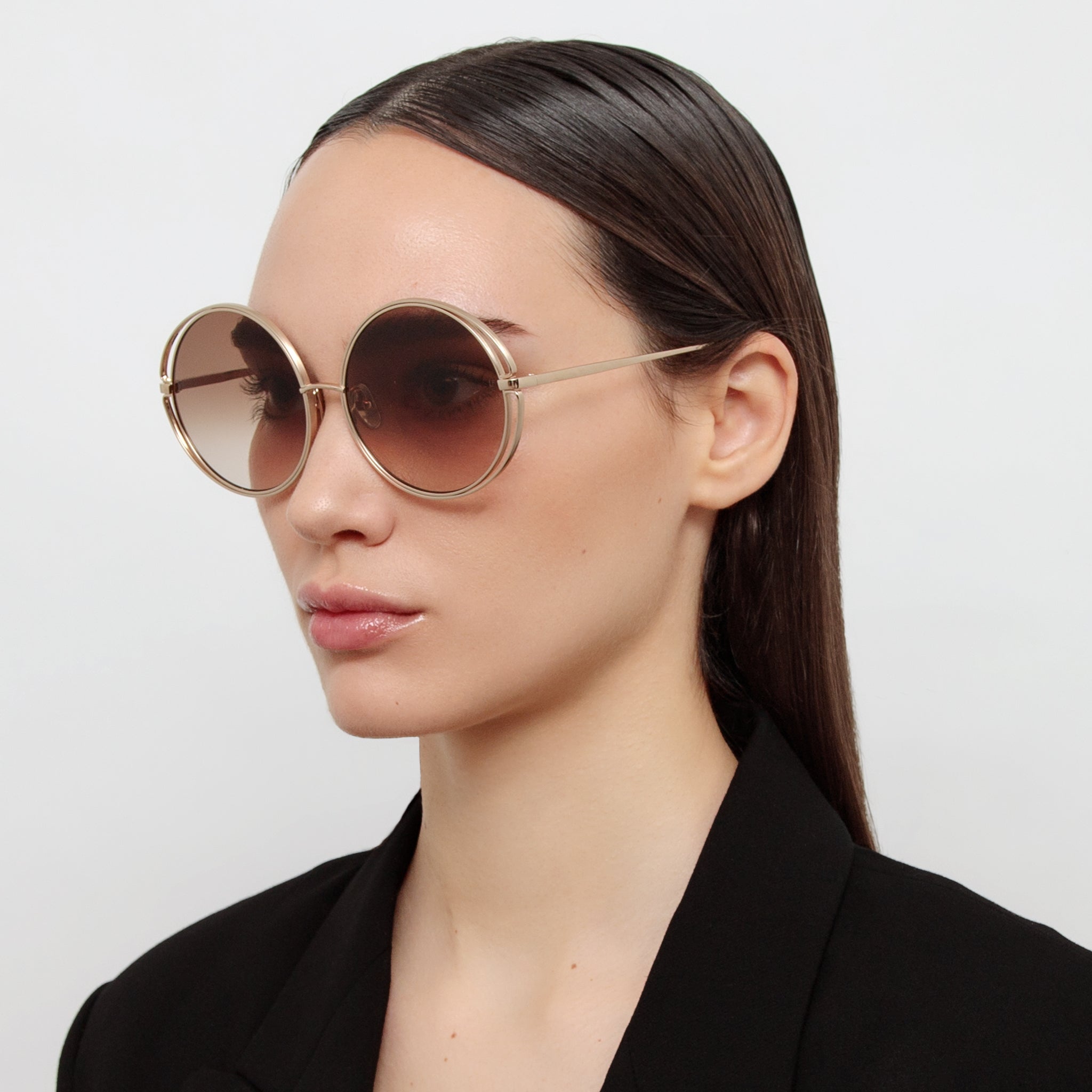 Selene Sunglasses in 22K Gold and Mocha - LINDA FARROW - Sunglasses - 