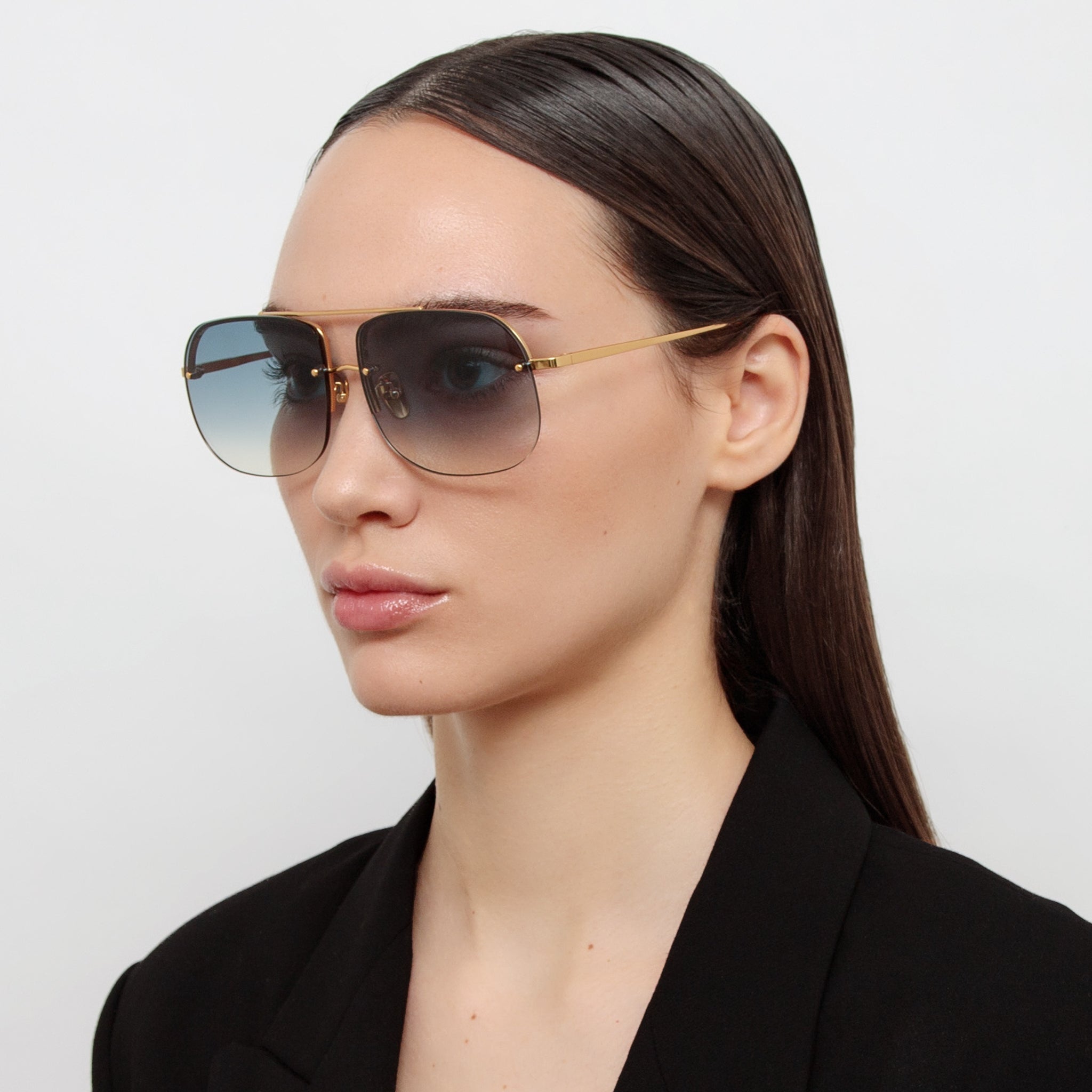 Seren Sunglasses in 22K Gold and Aqua - LINDA FARROW - Sunglasses - 
