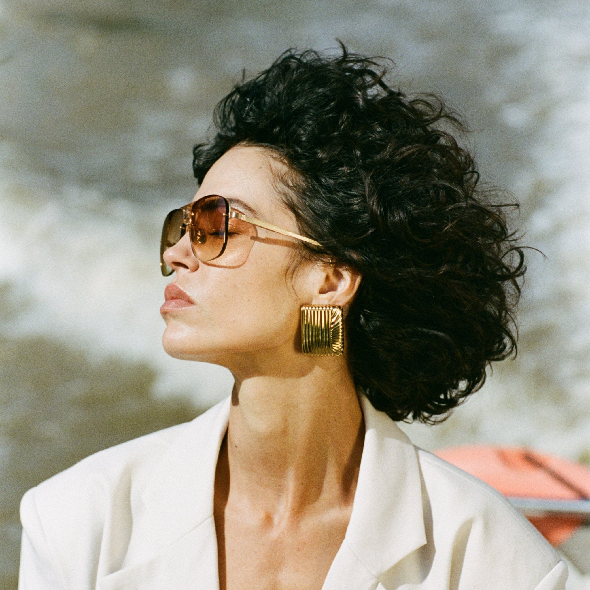 Skye Sunglasses in 22K Gold and Camel - LINDA FARROW-Sunglasses-
