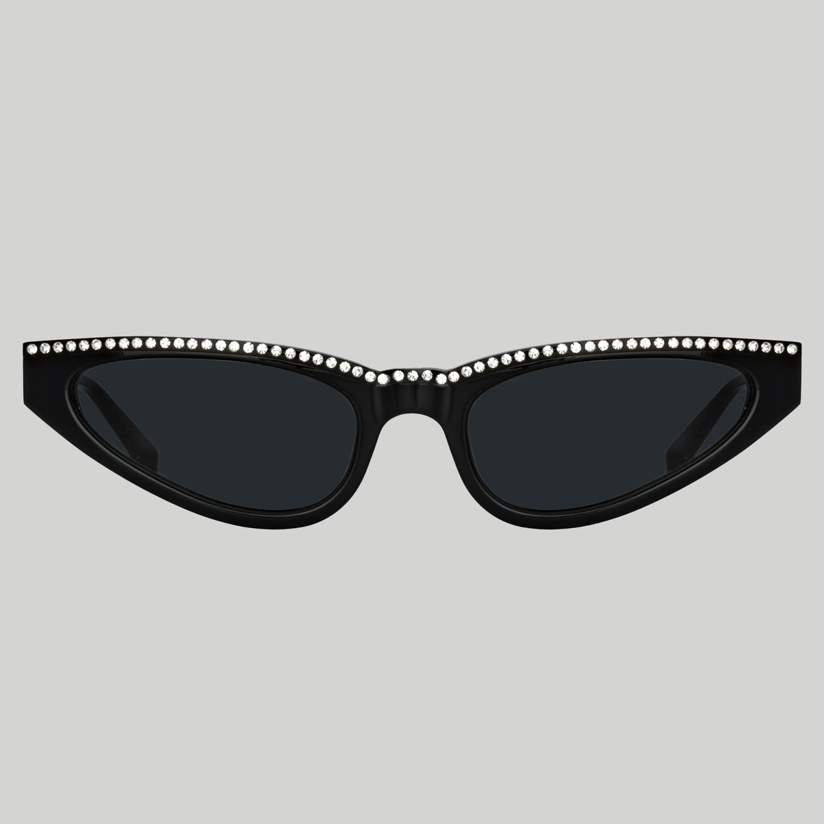 Slim Cat Eye Sunglasses in Black and Crystals