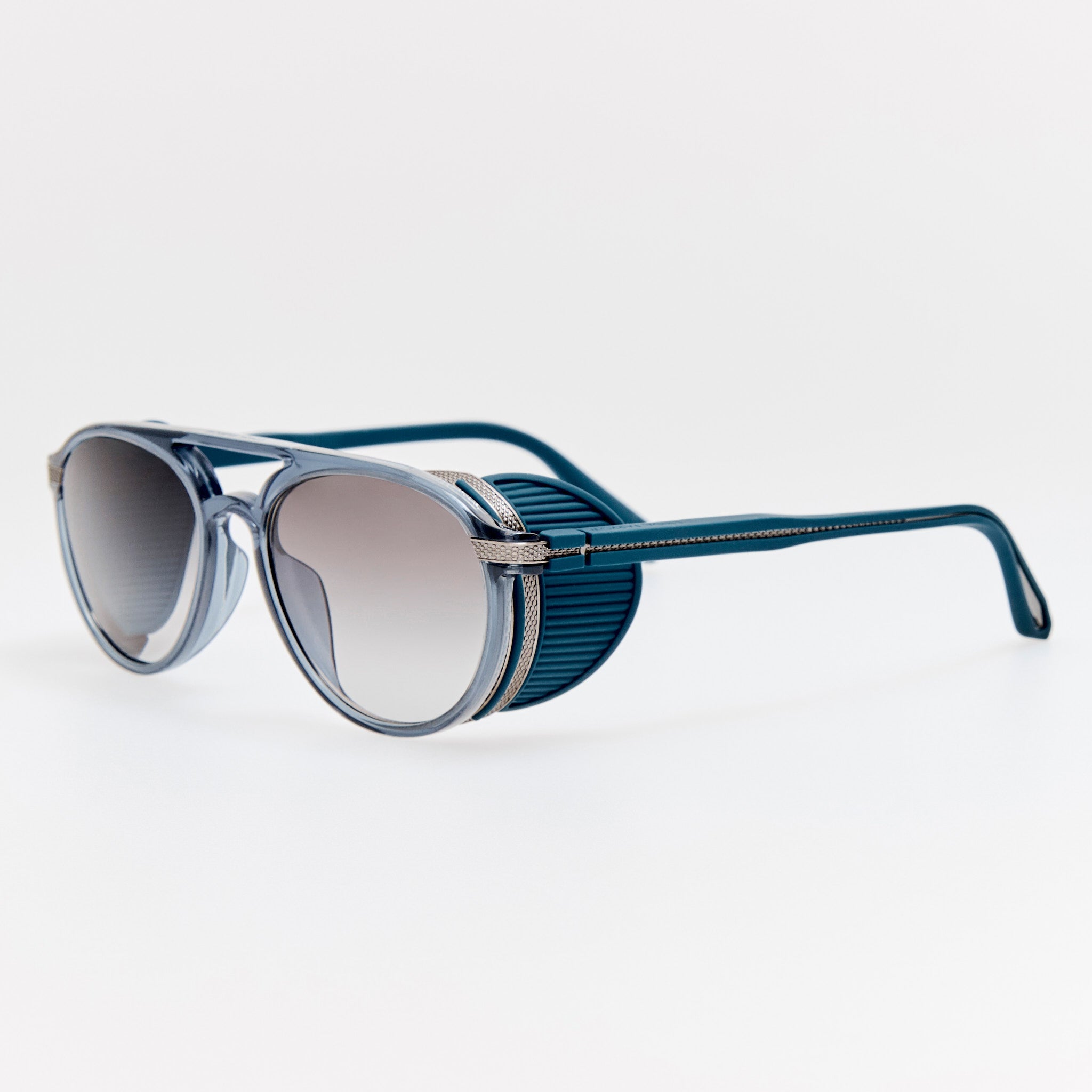 Sutton Explorer Sunglasses in Antique White Gold and Navy - LINDA FARROW-Sunglasses-
